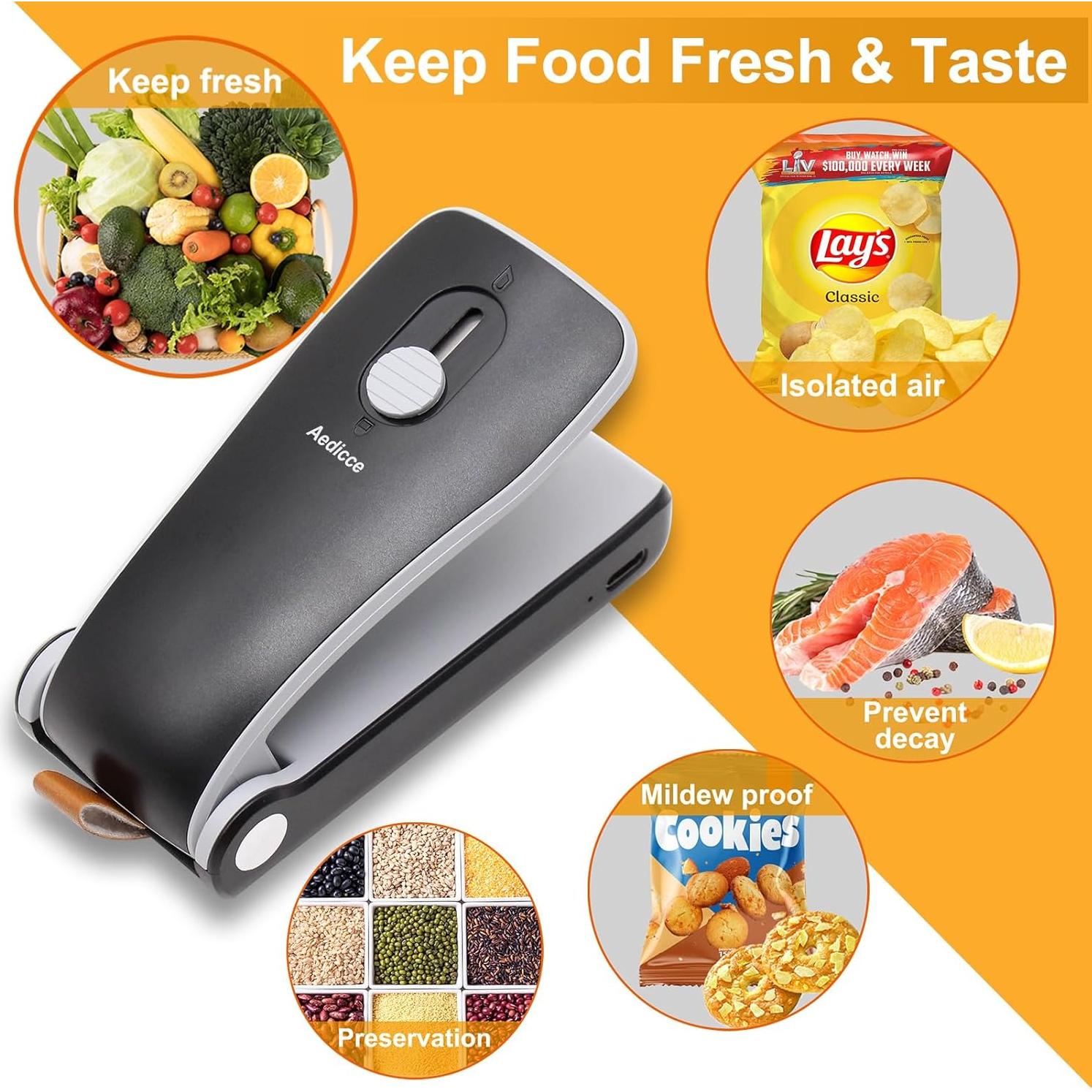 Mini Sello de Bolsas Aedicce Recargable USB 2 en 1 Negro