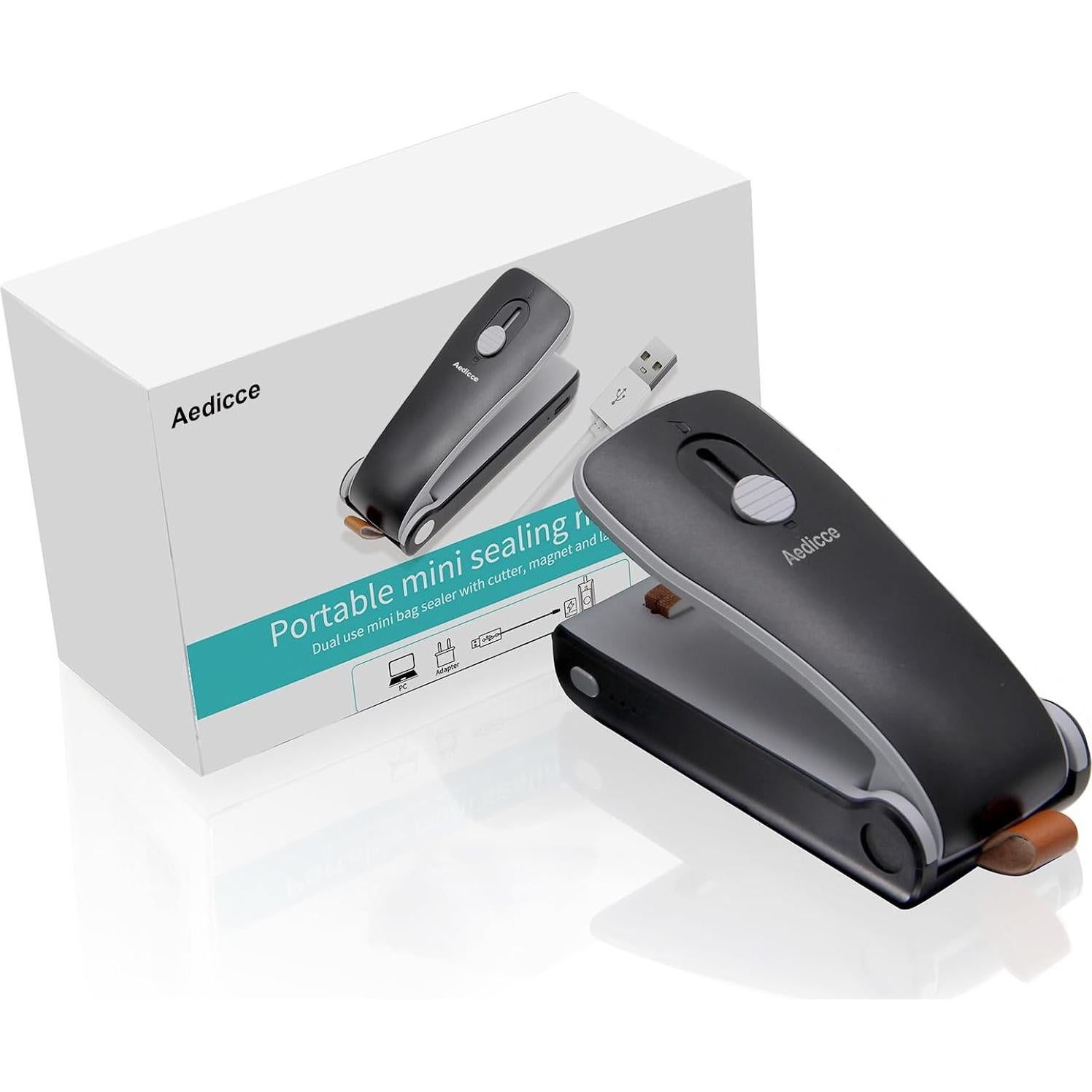 Mini Sello de Bolsas Aedicce Recargable USB 2 en 1 Negro