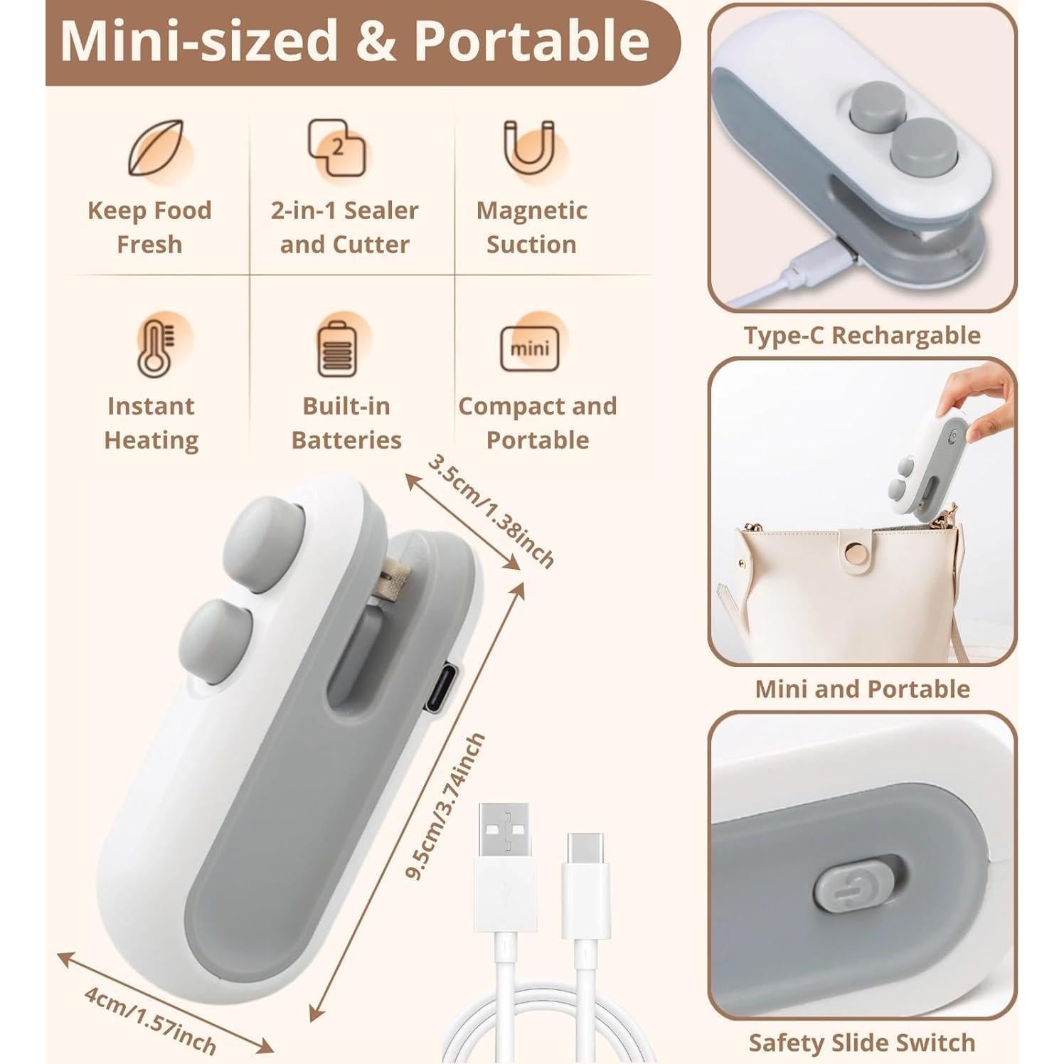 Sello y Cortador Mini 2-en-1 Kcyuowq Blanco Recargable