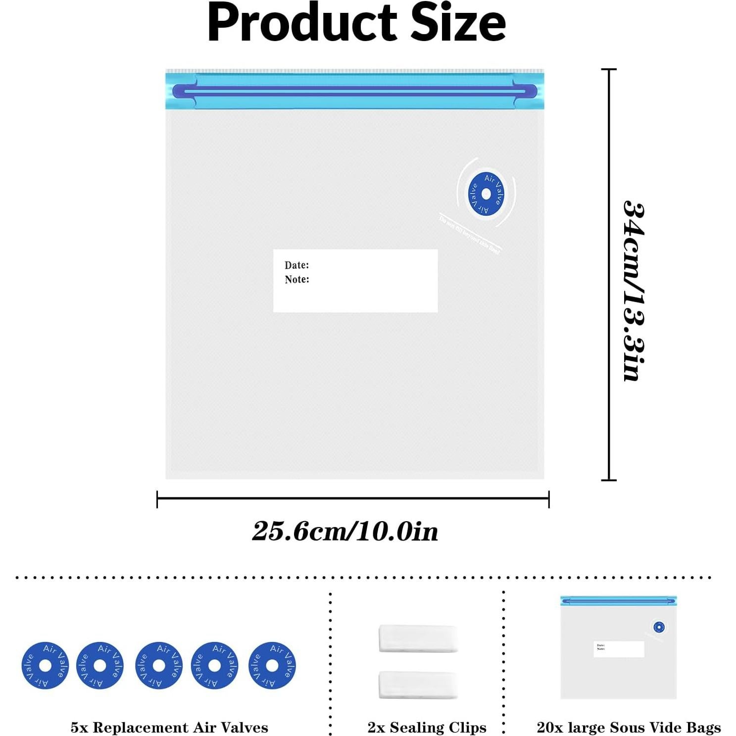 Bolsas Sous Vide Reutilizables Fazlynyi 20 Pcs 34.3x25.4 cm