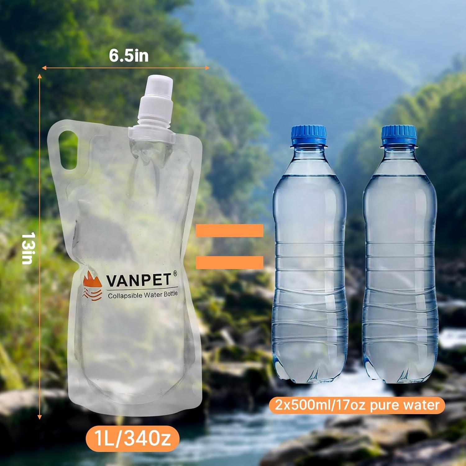 Botellas de Agua Colapsables VANPET 1L Reutilizables (2 Unidades)