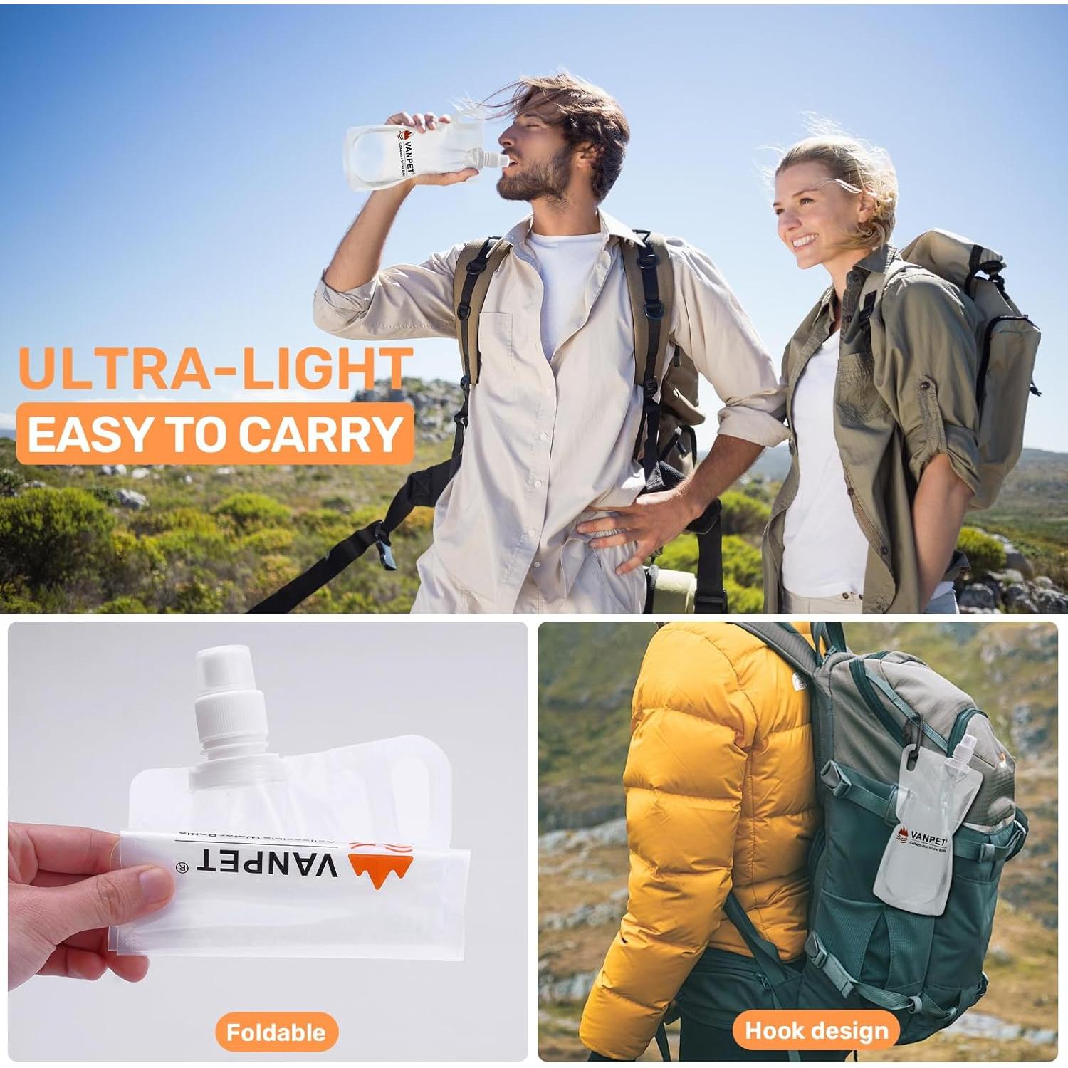 Botellas de Agua Colapsables VANPET 1L Reutilizables (2 Unidades)