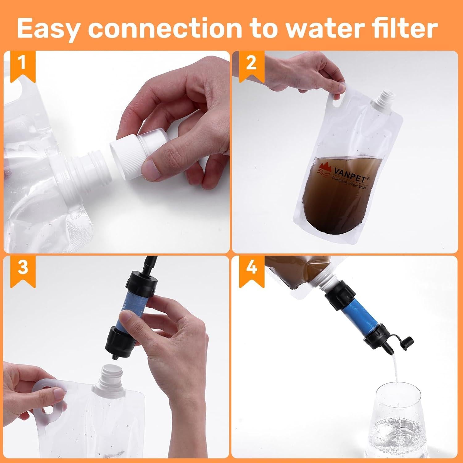 Botellas de Agua Colapsables VANPET 1L Reutilizables (2 Unidades)