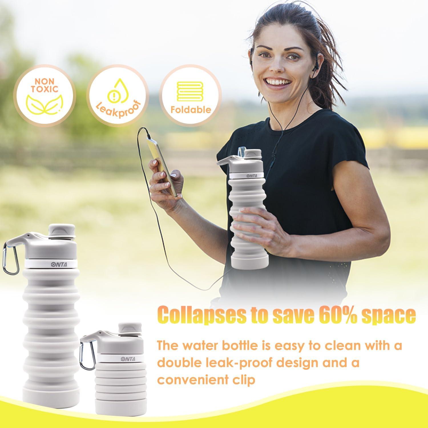 Botella de Agua Plegable ONTA 550ml Silicona Libre BPA Gris