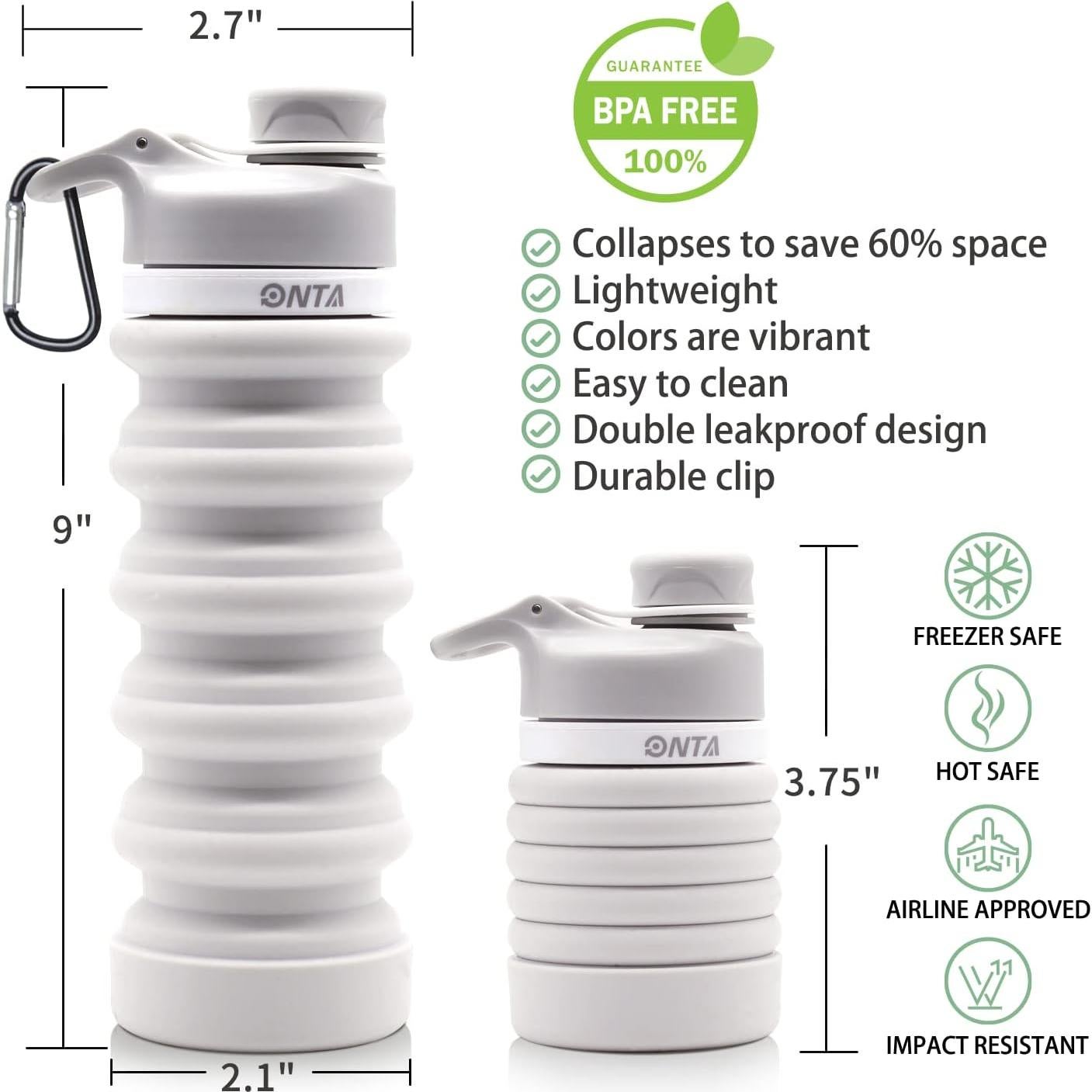 Botella de Agua Plegable ONTA 550ml Silicona Libre BPA Gris