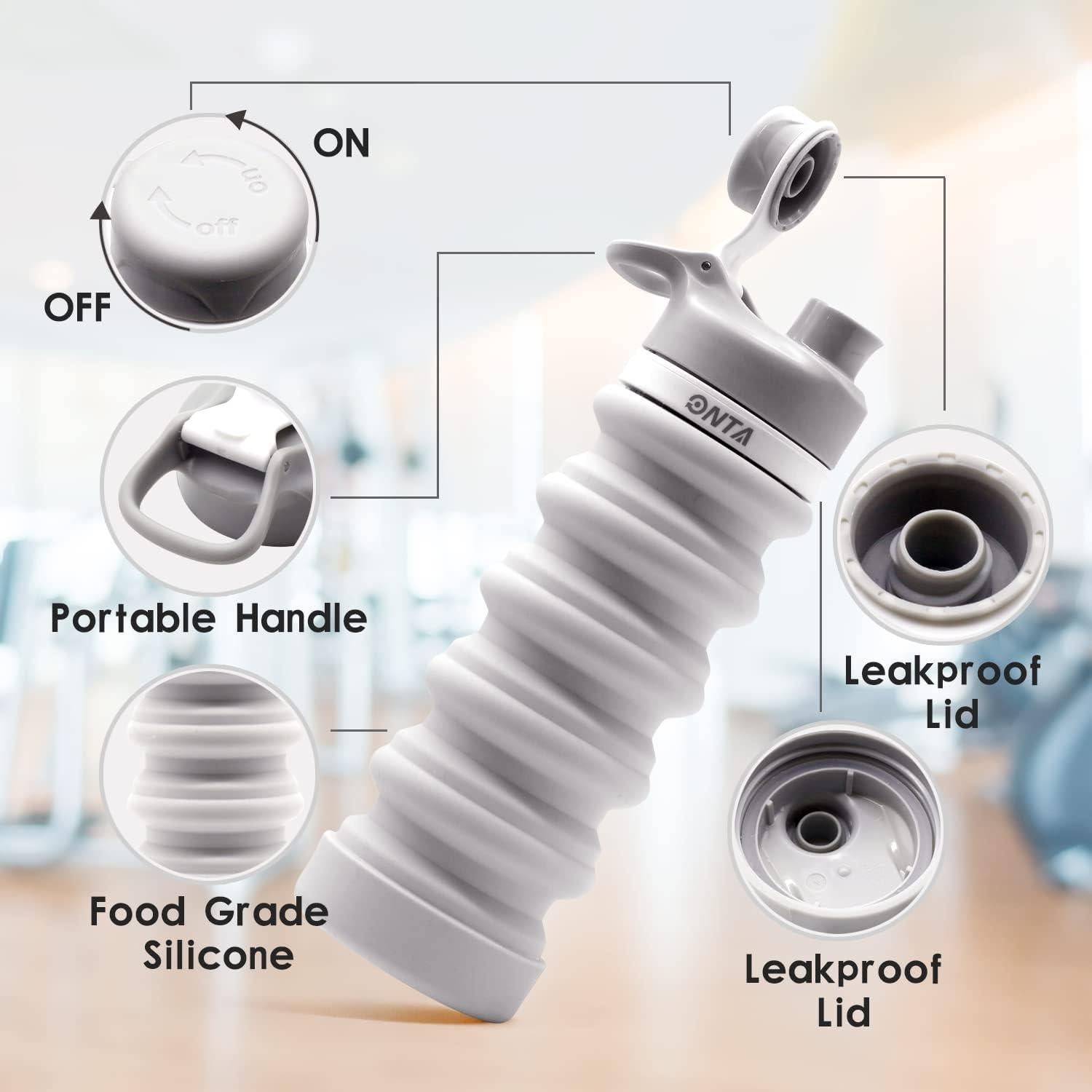 Botella de Agua Plegable ONTA 550ml Silicona Libre BPA Gris