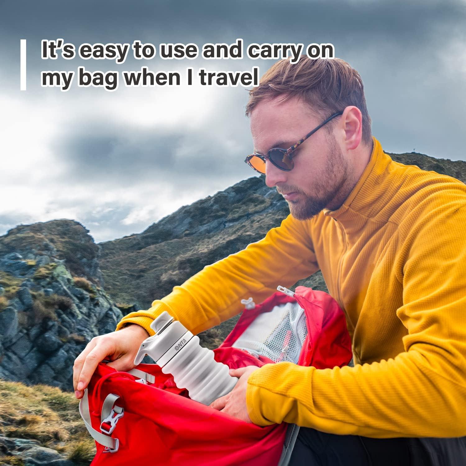 Botella de Agua Plegable ONTA 550ml Silicona Libre BPA Gris