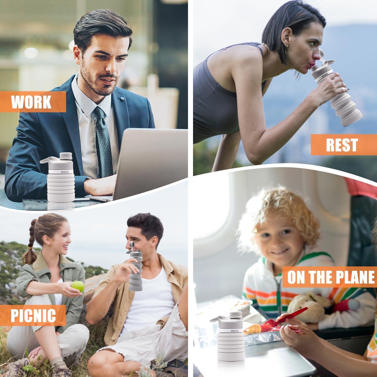 Botella de Agua Plegable ONTA 550ml Silicona Libre BPA Gris