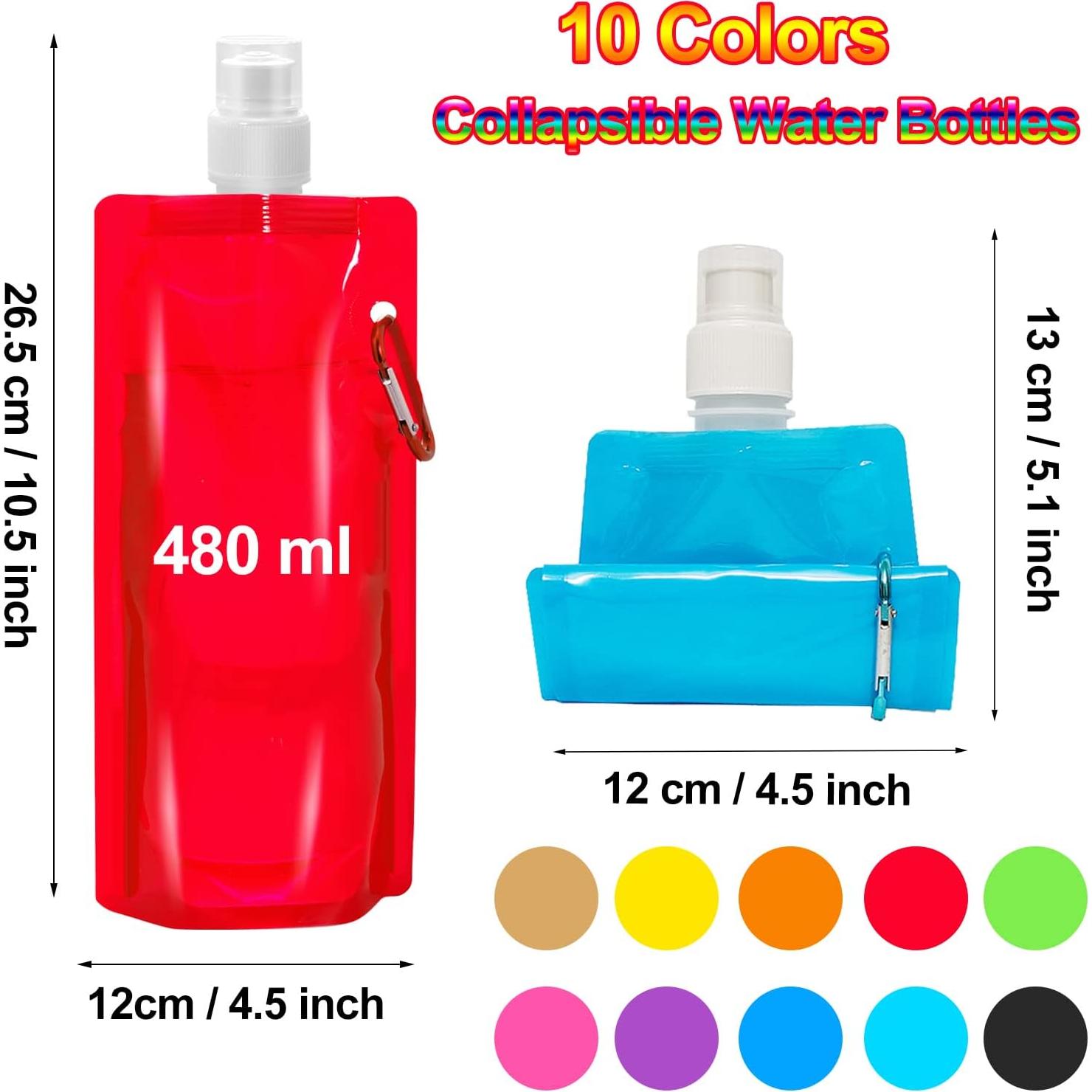 Paquete de 10 Botellas de Agua Plegables Smilixin 480ml
