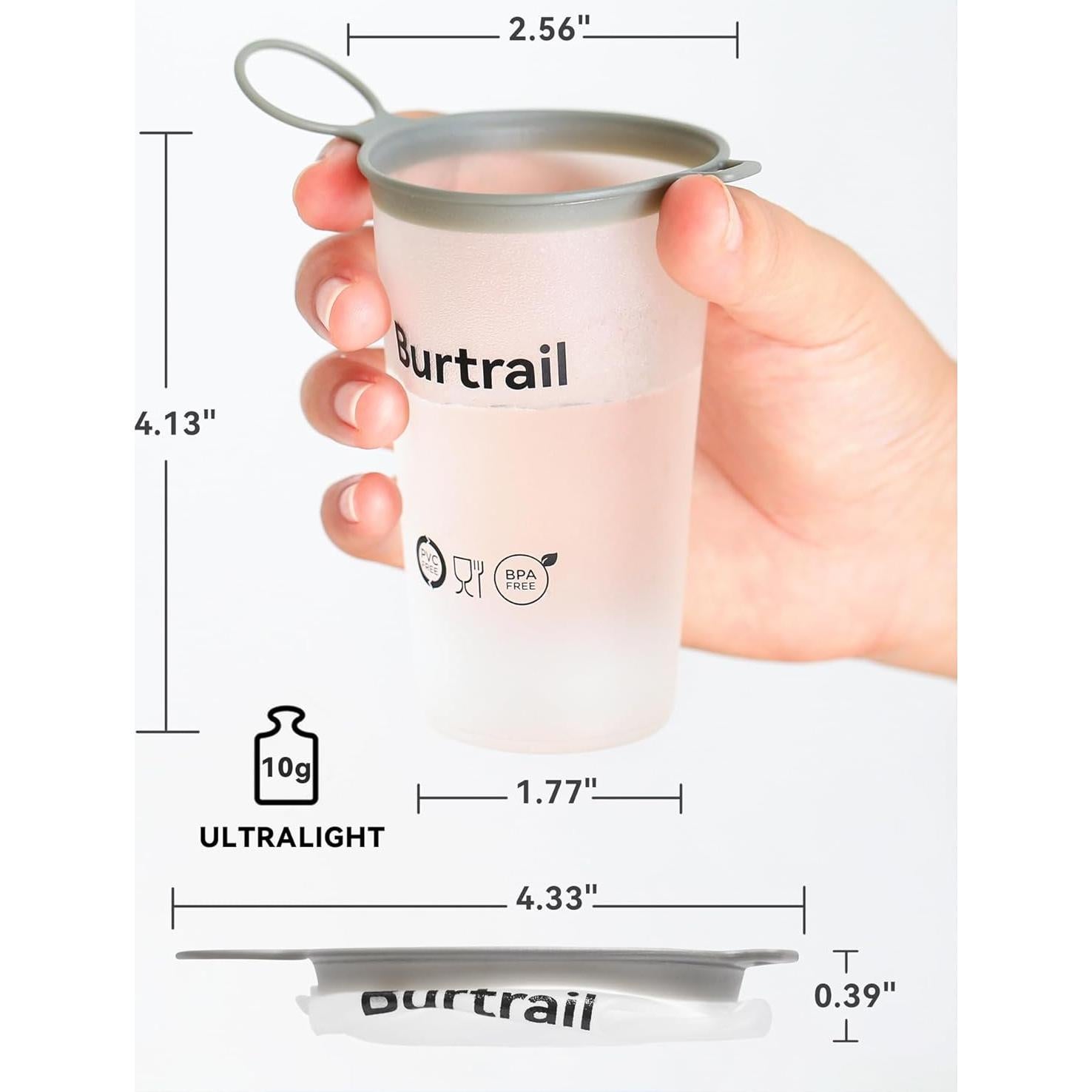 Taza Plegable Burtrail 200ml Ultraligera para Correr - 2 Pcs Gris y Blanco