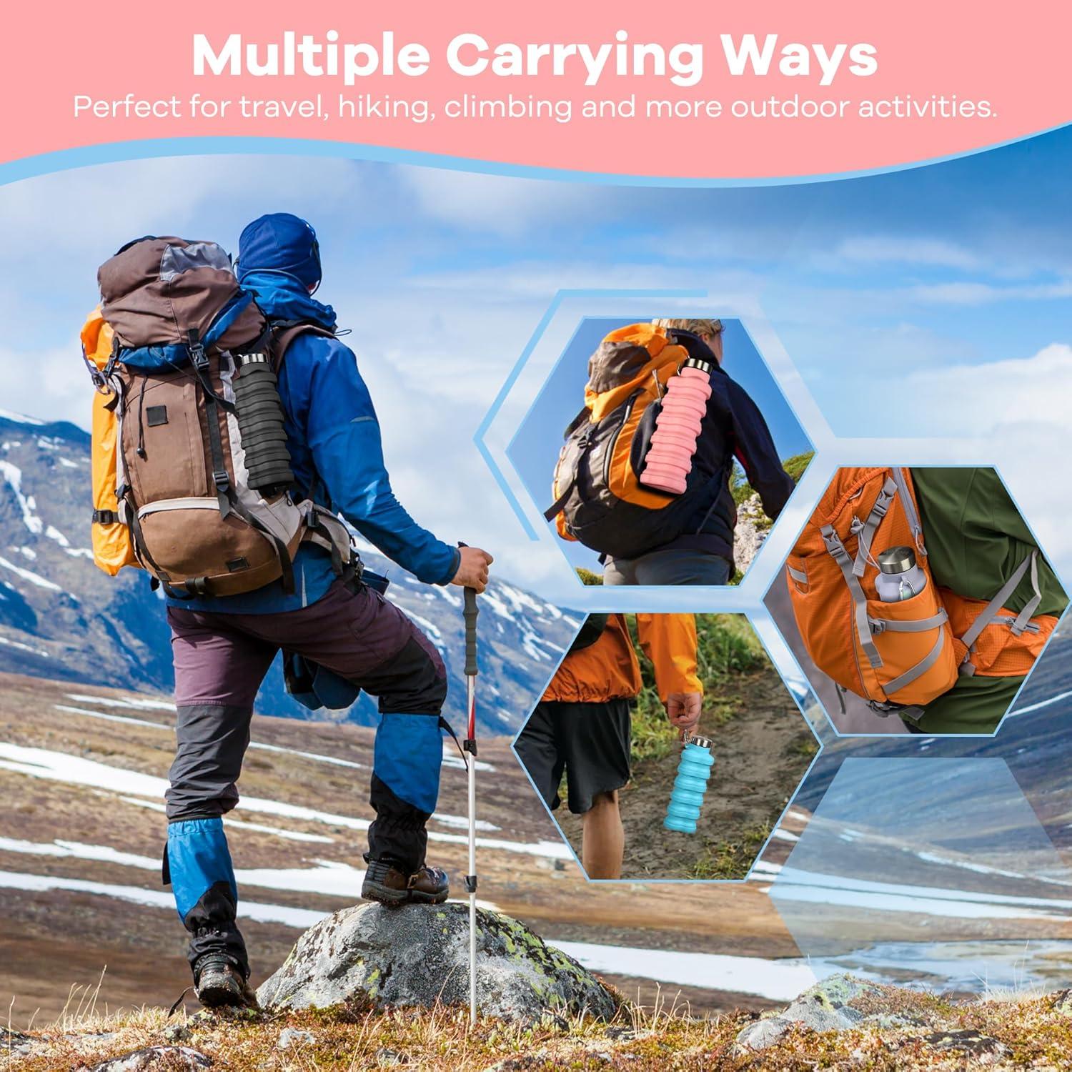 Botella de Agua Plegable Rotayi 0.47L Silicona Rosa