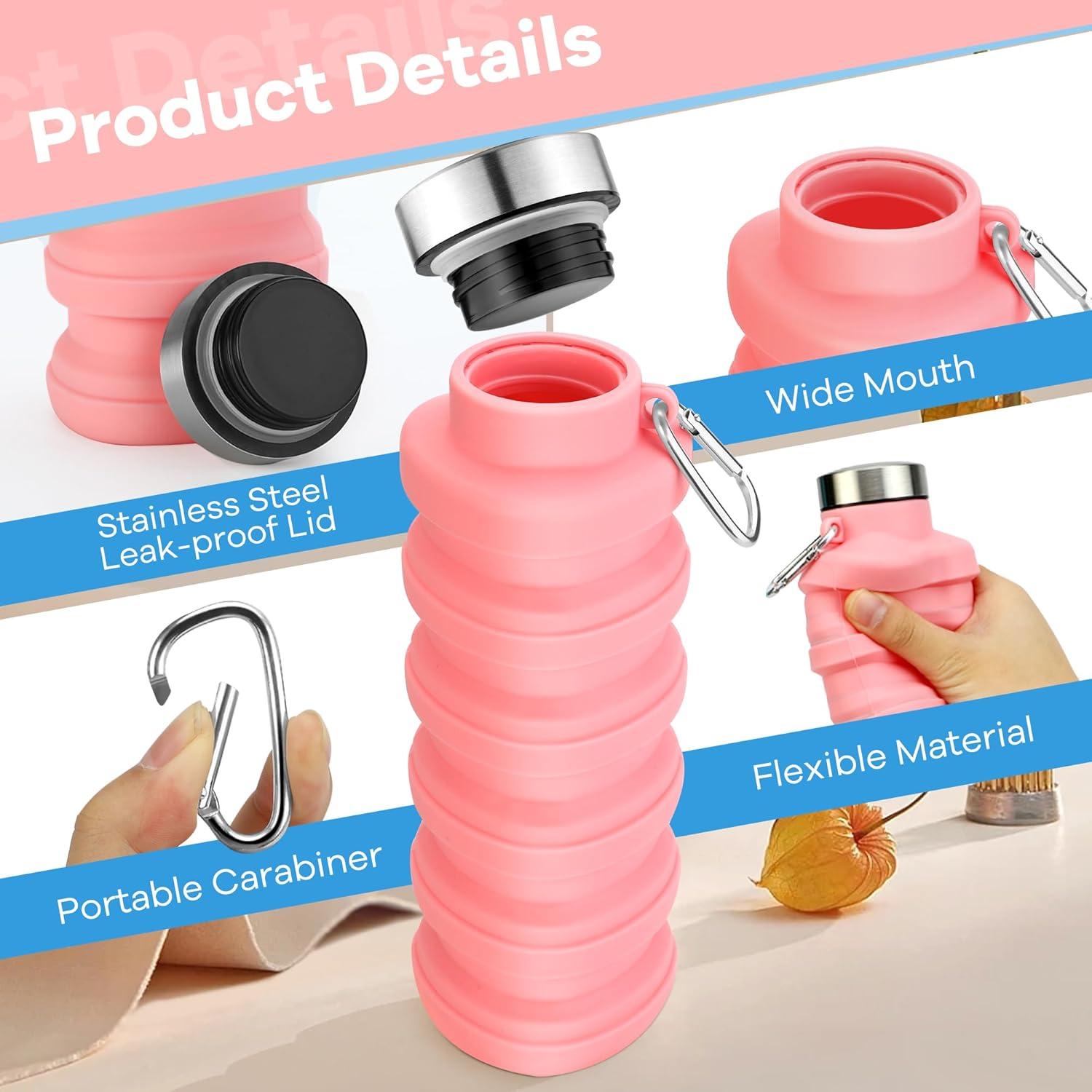 Botella de Agua Plegable Rotayi 0.47L Silicona Rosa