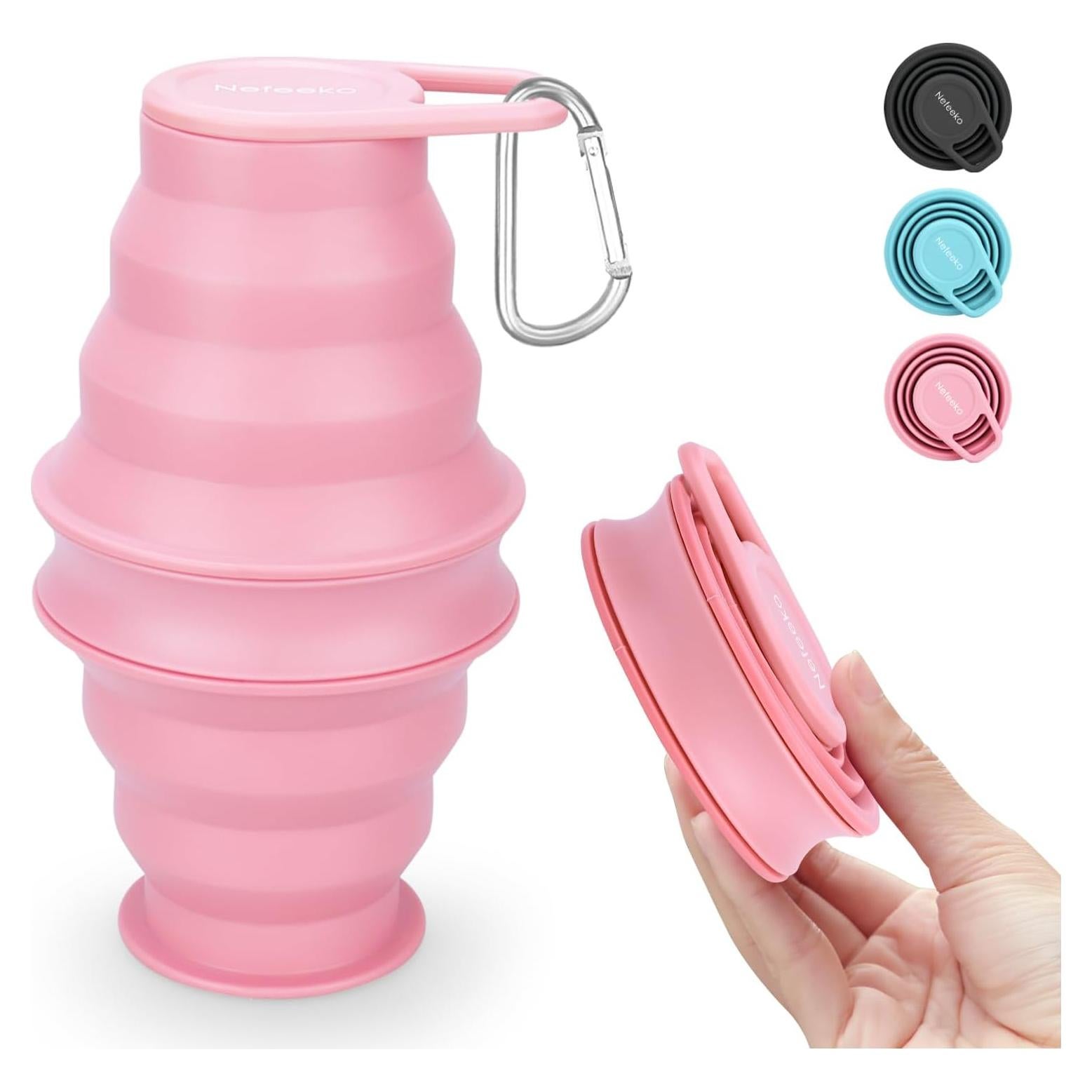 Botella de Agua Plegable Nefeeko Rosa 500ml Silicona BPA Libre