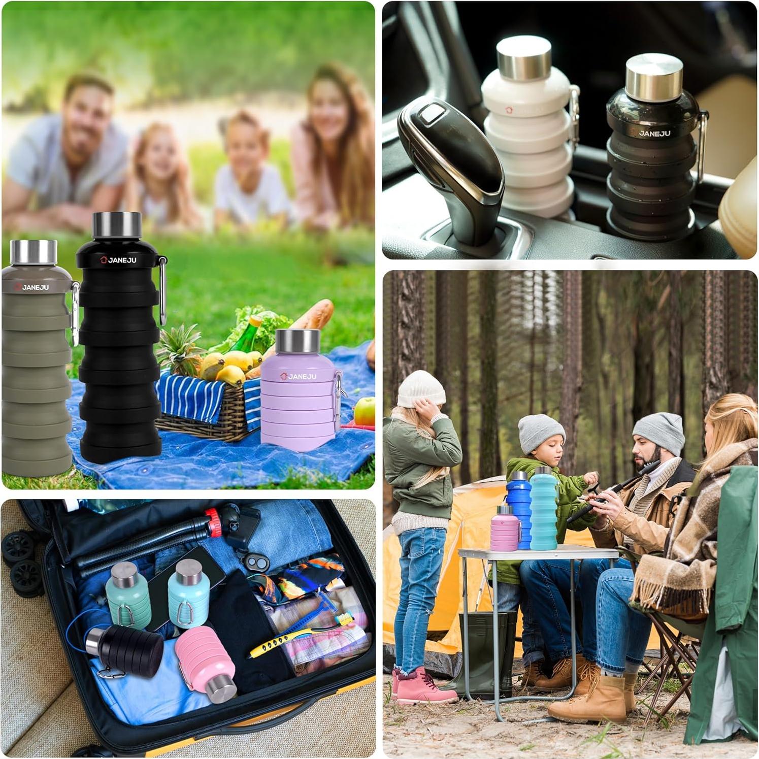 Botella de Agua Plegable JANE JU 500ml Silicona Libre BPA Negra