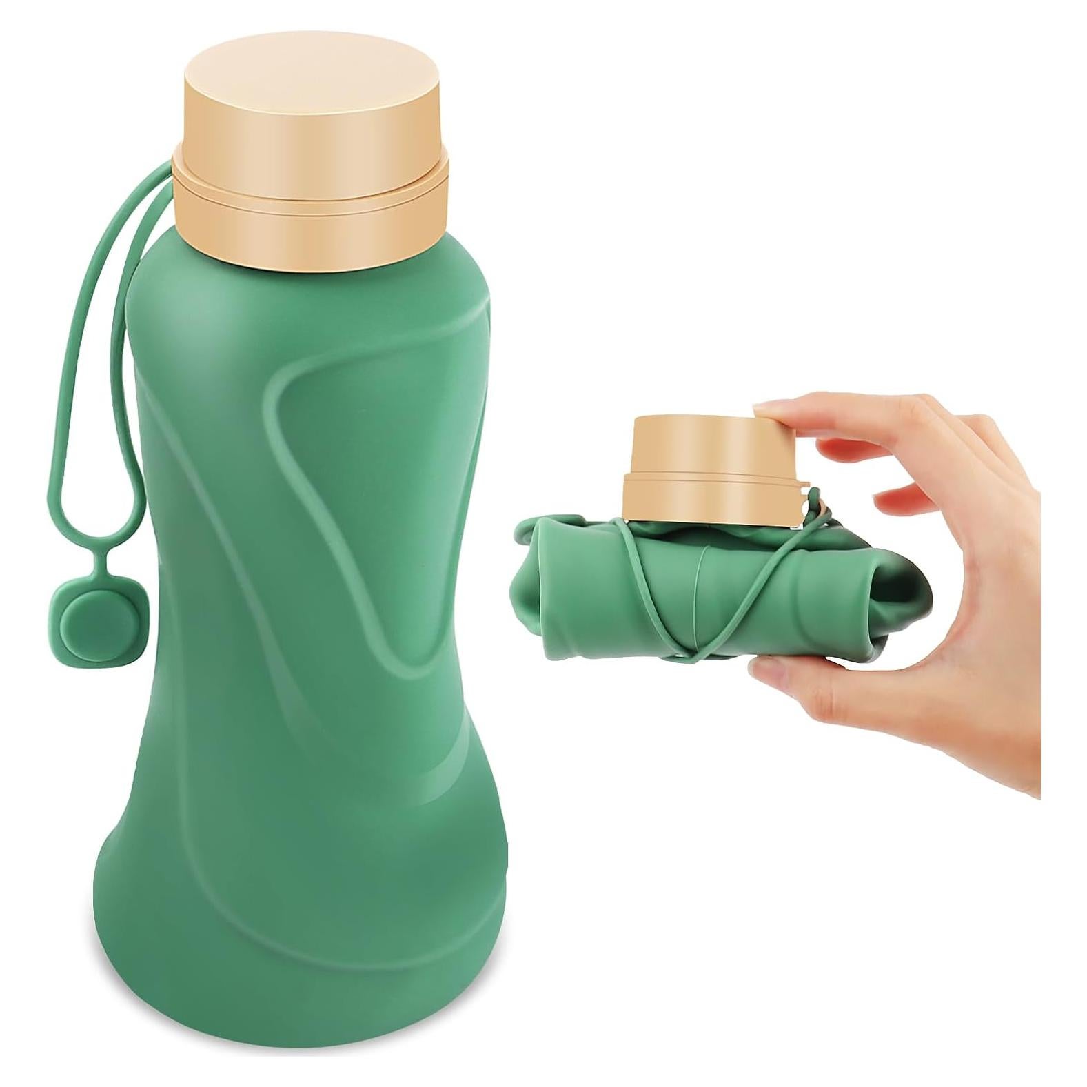 Botella de Agua Plegable NAVTUE 650ml Silicona Verde Reutilizable