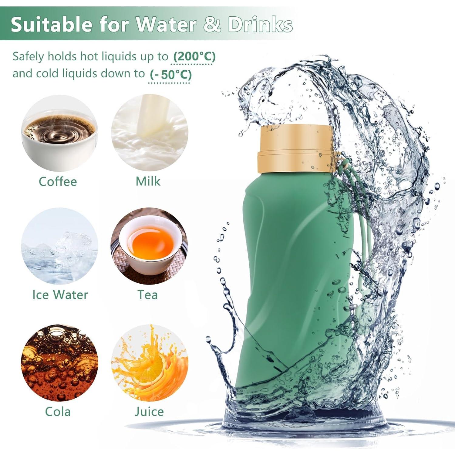 Botella de Agua Plegable NAVTUE 650ml Silicona Verde Reutilizable