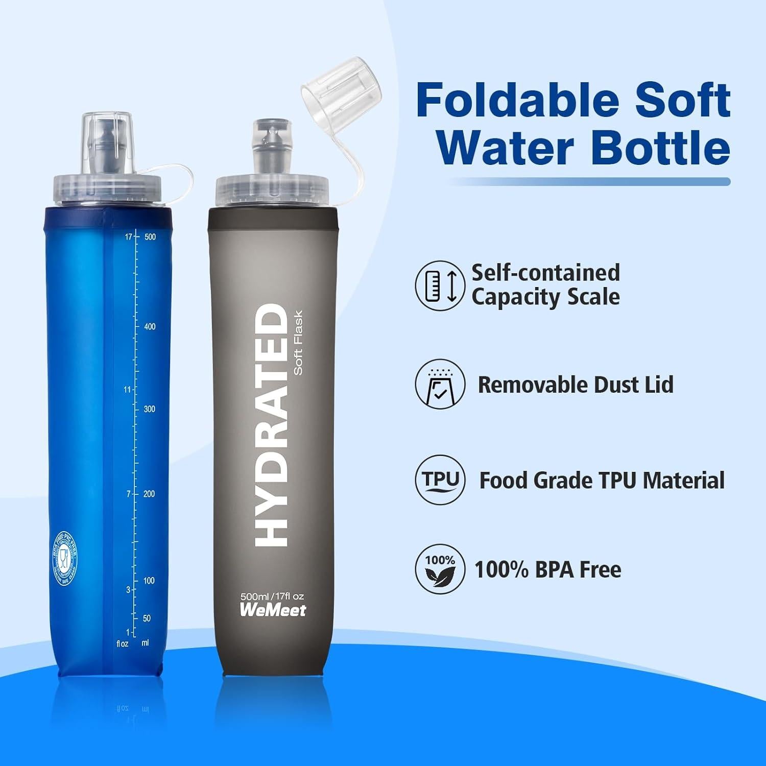 Botella de Agua Plegable WEMEET 500ml Libre de BPA - 2 Paquetes