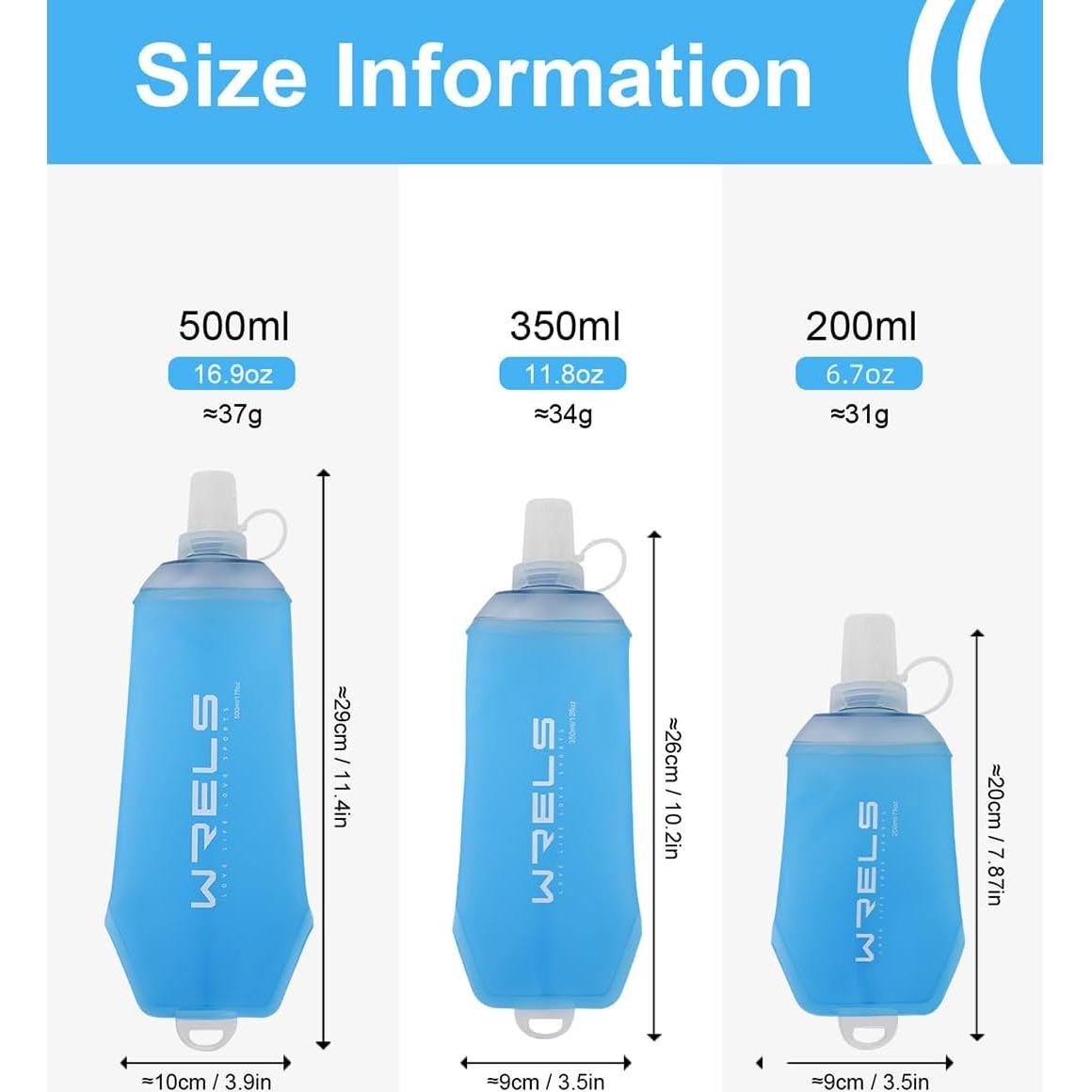 Botella de Agua Plegable WRELS 350ml Azul - 2 Paquetes