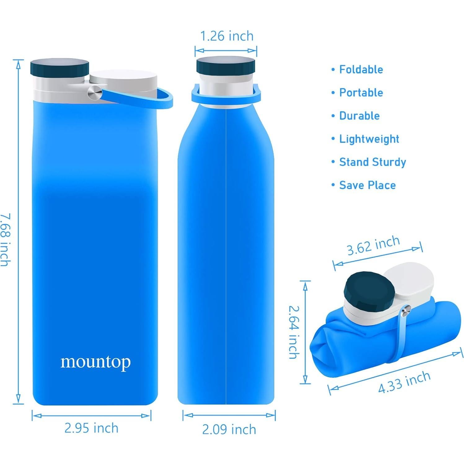 Botella de Agua Plegable Mountop 591ml Silicona BPA Free Azul