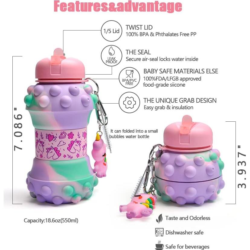 Botella de Agua Plegable Unicornio Louis Donné 550ml Silicona