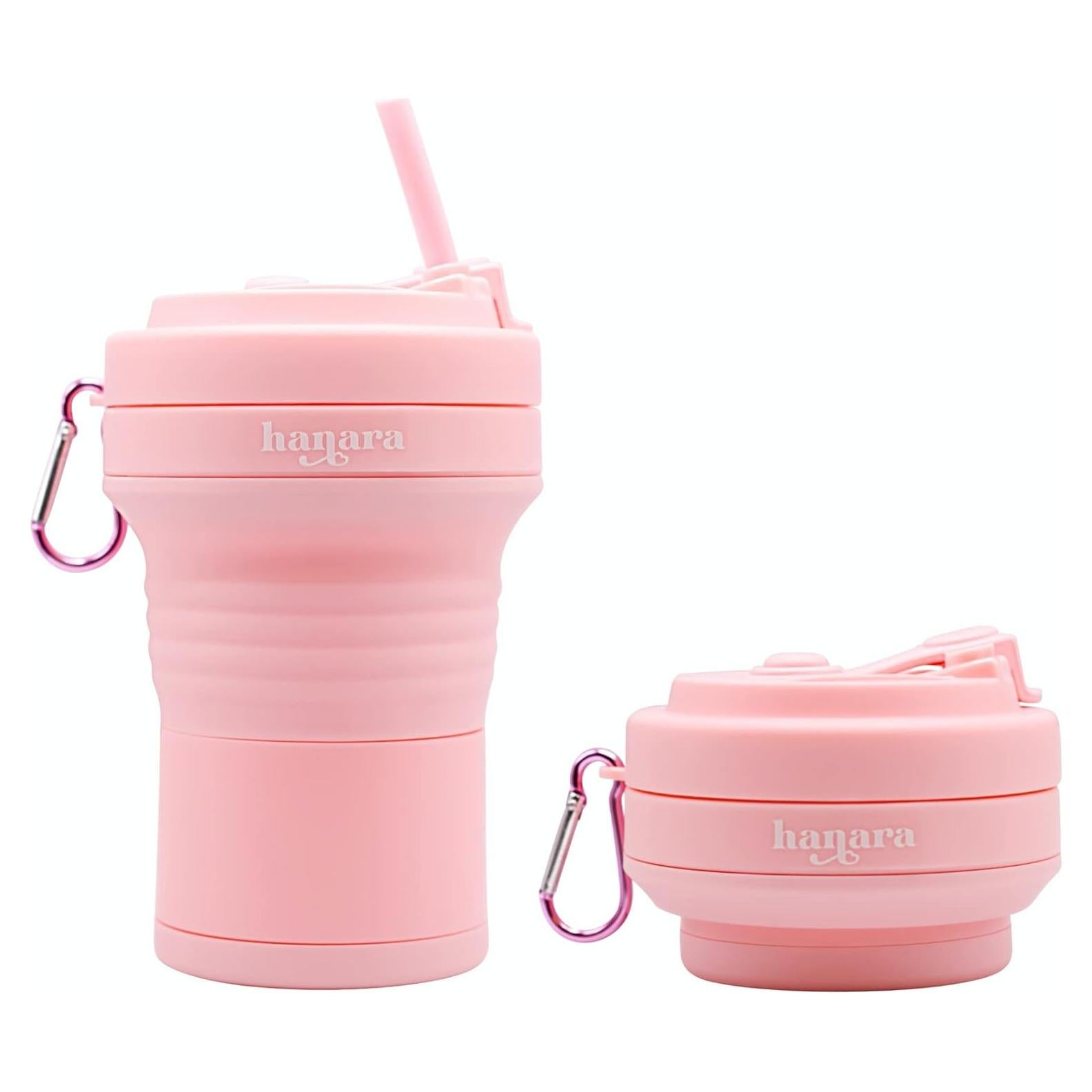 Taza Plegable Hanara 550ml Rosa, Reutilizable y a Prueba de Fugas
