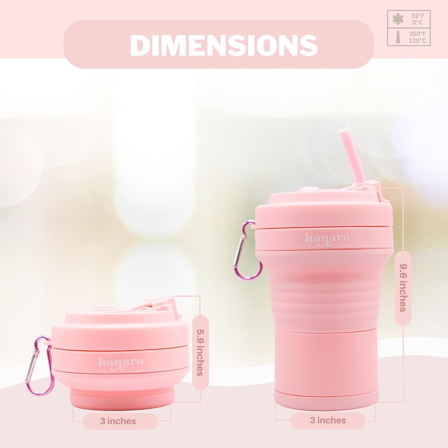 Taza Plegable Hanara 550ml Rosa, Reutilizable y a Prueba de Fugas
