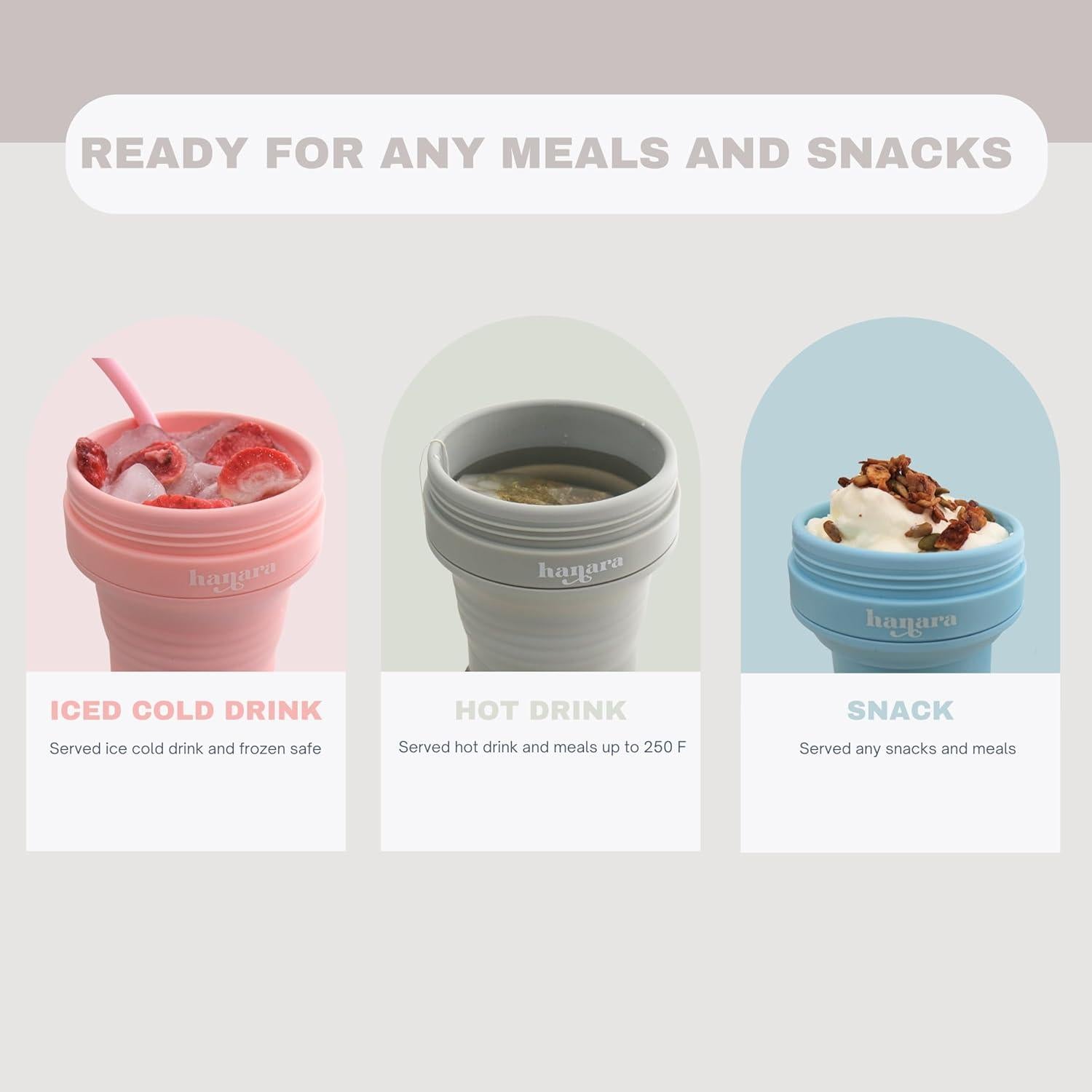 Taza Plegable Hanara 550ml Rosa, Reutilizable y a Prueba de Fugas