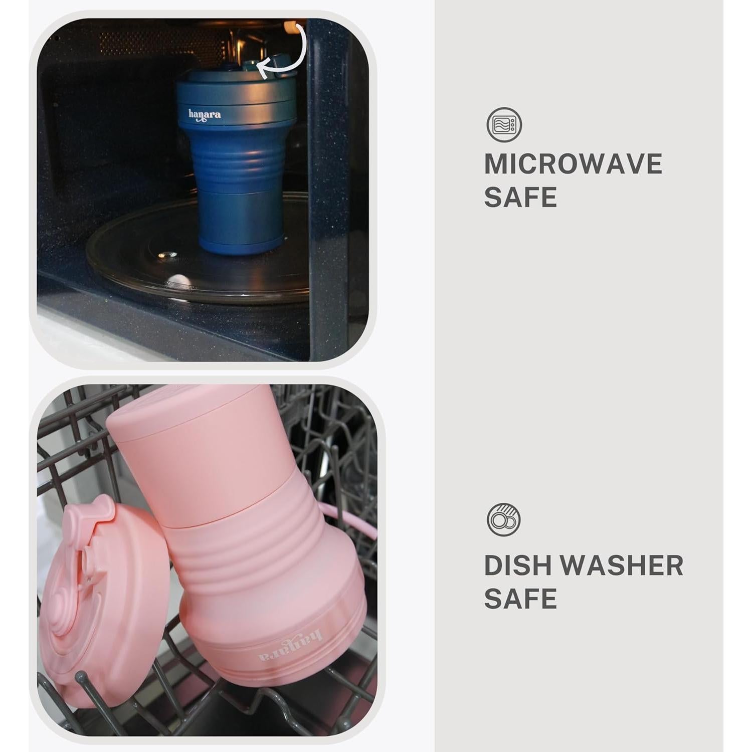 Taza Plegable Hanara 550ml Rosa, Reutilizable y a Prueba de Fugas