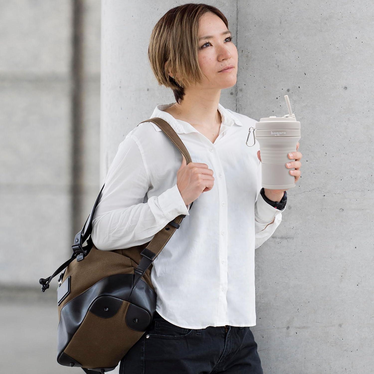 Taza Plegable Hanara 550ml Rosa, Reutilizable y a Prueba de Fugas