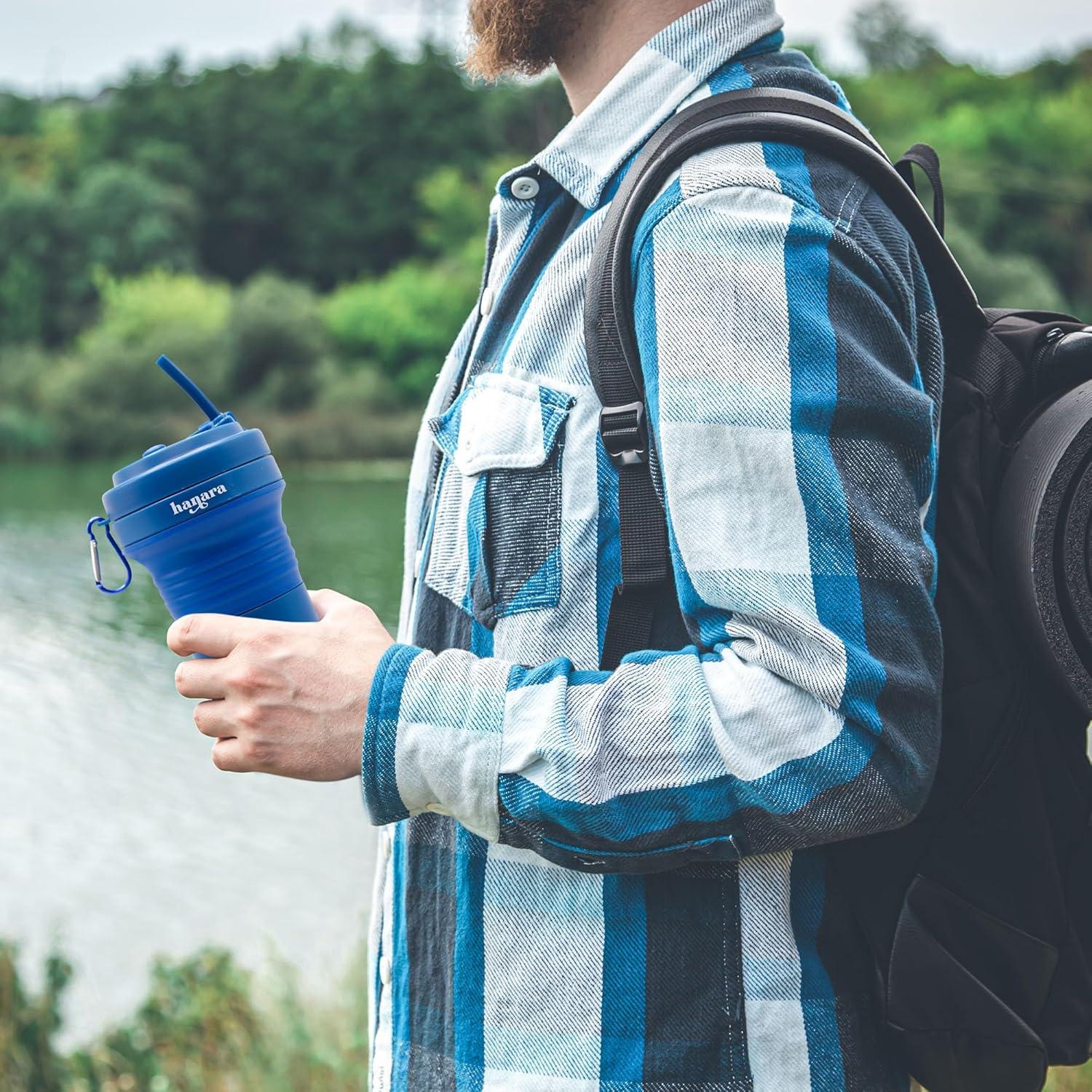 Taza Plegable Hanara 550ml Rosa, Reutilizable y a Prueba de Fugas