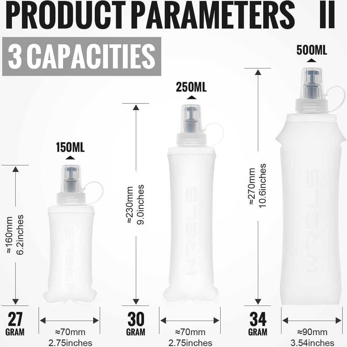 Botella de Agua Plegable WRELS 250ml - 2 Paquetes Blanca