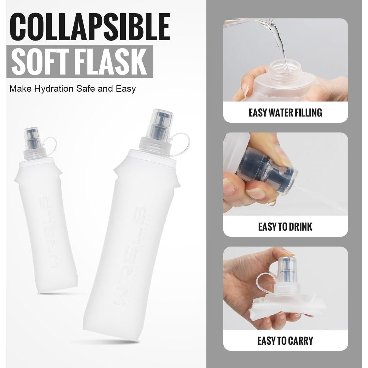 Botella de Agua Plegable WRELS 250ml - 2 Paquetes Blanca