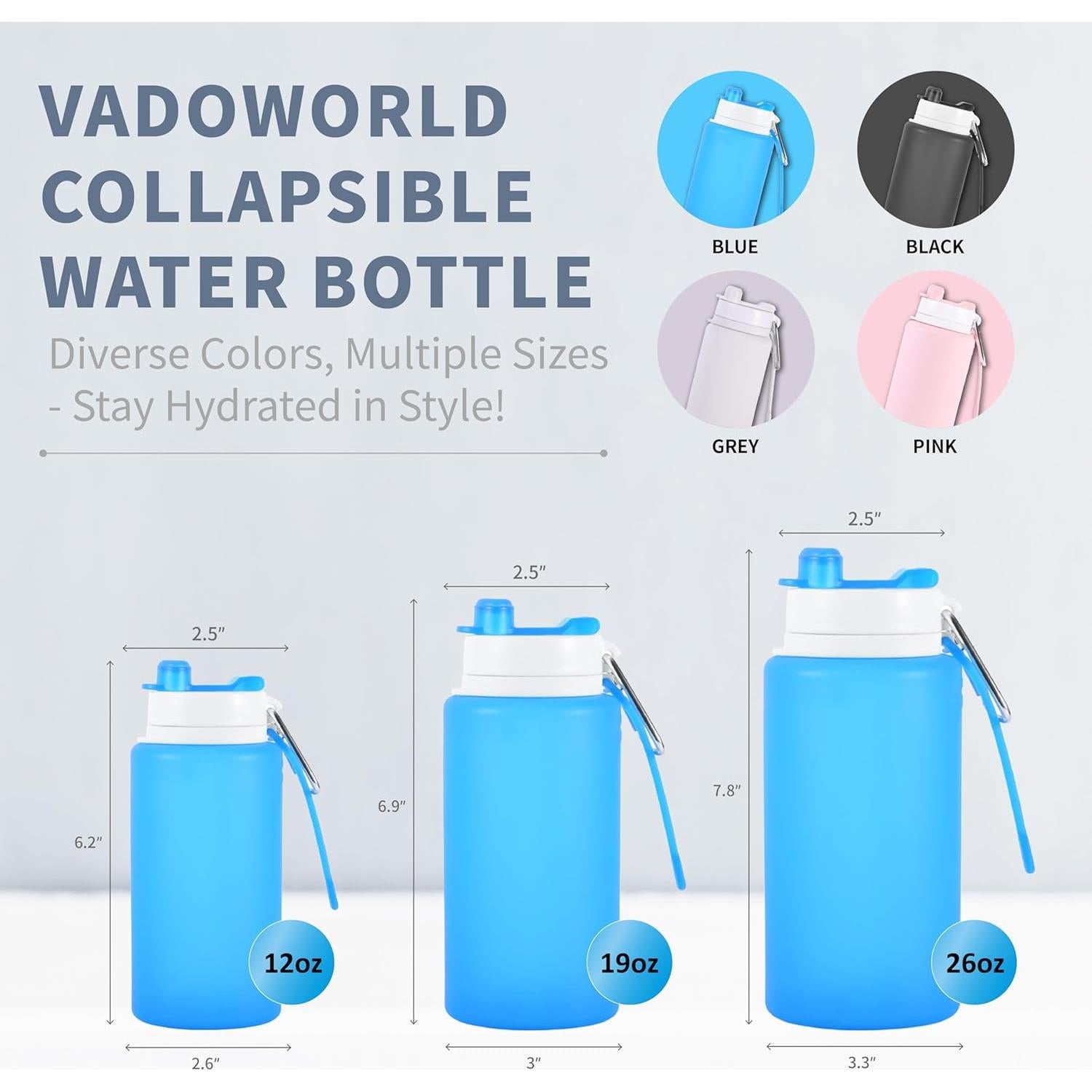 Botella de Agua Plegable VadoWorld 19oz Azul Claro Silicona