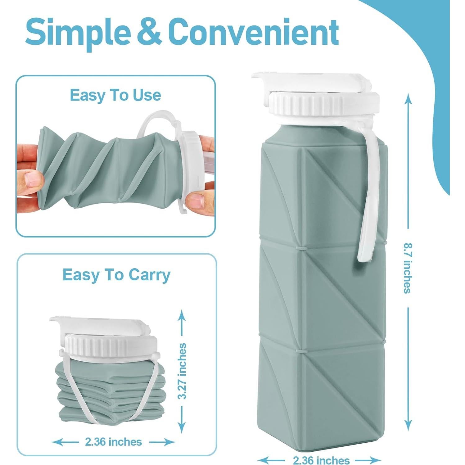 Botella de Agua Plegable Womeyork 620ml Silicona Sin BPA Verde