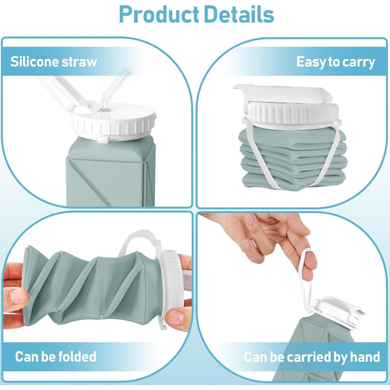 Botella de Agua Plegable Womeyork 620ml Silicona Sin BPA Verde