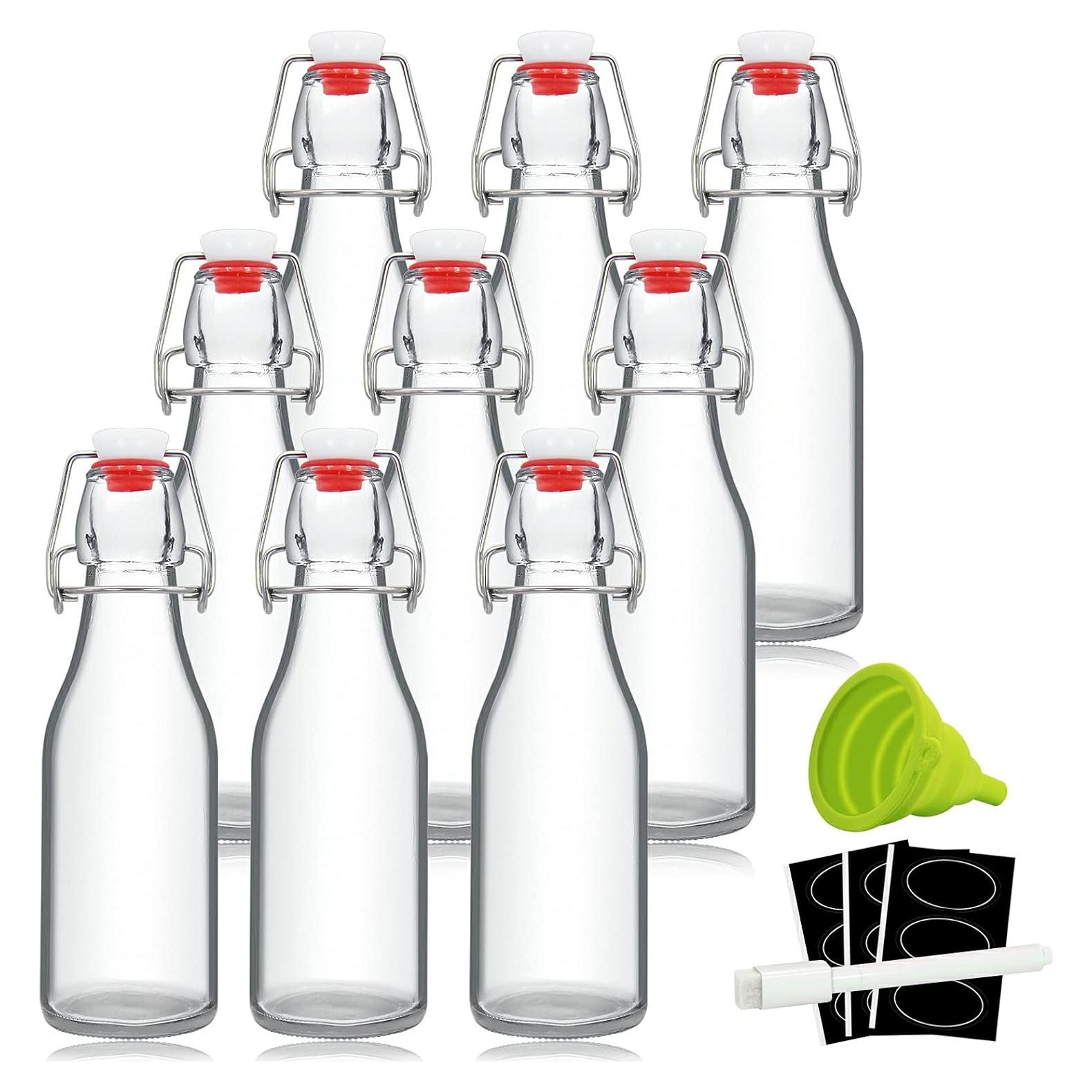 Botellas de vidrio 8oz YEBODA con tapa abatible - Paquete de 9