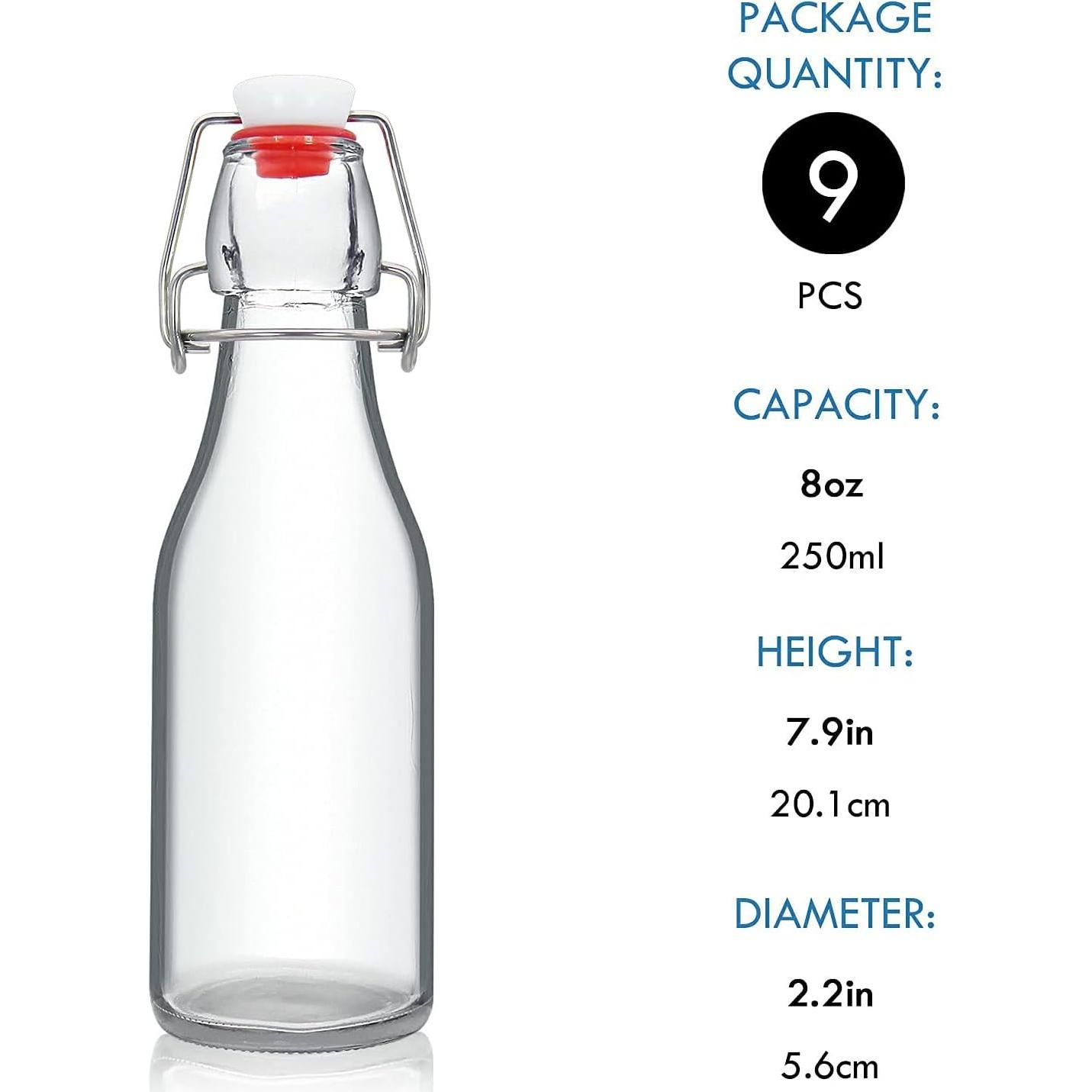 Botellas de vidrio 8oz YEBODA con tapa abatible - Paquete de 9