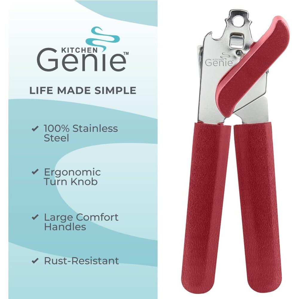 Abrelatas Manual Kitchen Genie de Acero Inoxidable Rojo