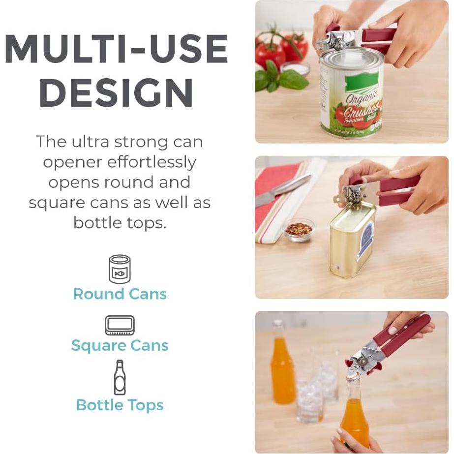 Abrelatas Manual Kitchen Genie de Acero Inoxidable Rojo