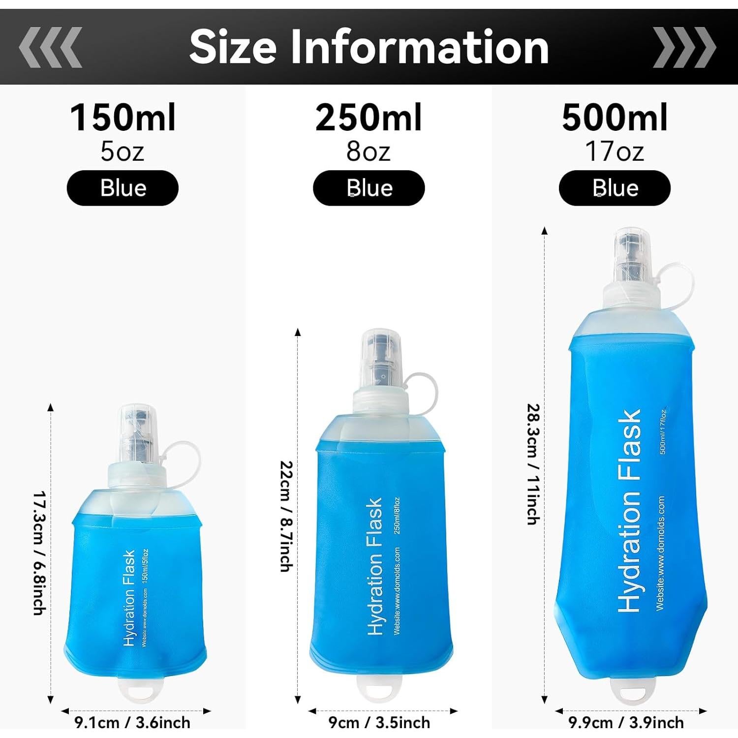 Botella Colapsable SHELEMB 500ml Azul para Deportes y Viajes