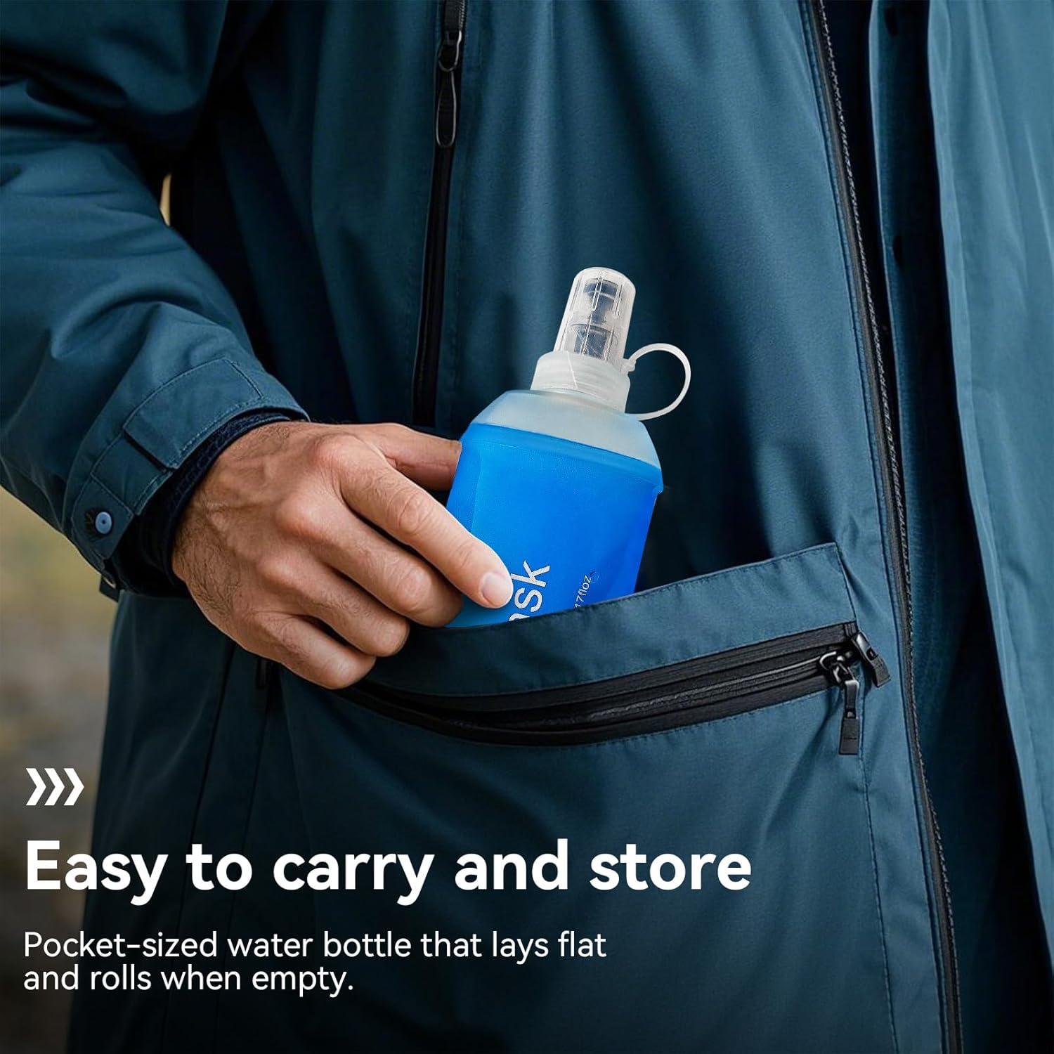 Botella Colapsable SHELEMB 500ml Azul para Deportes y Viajes