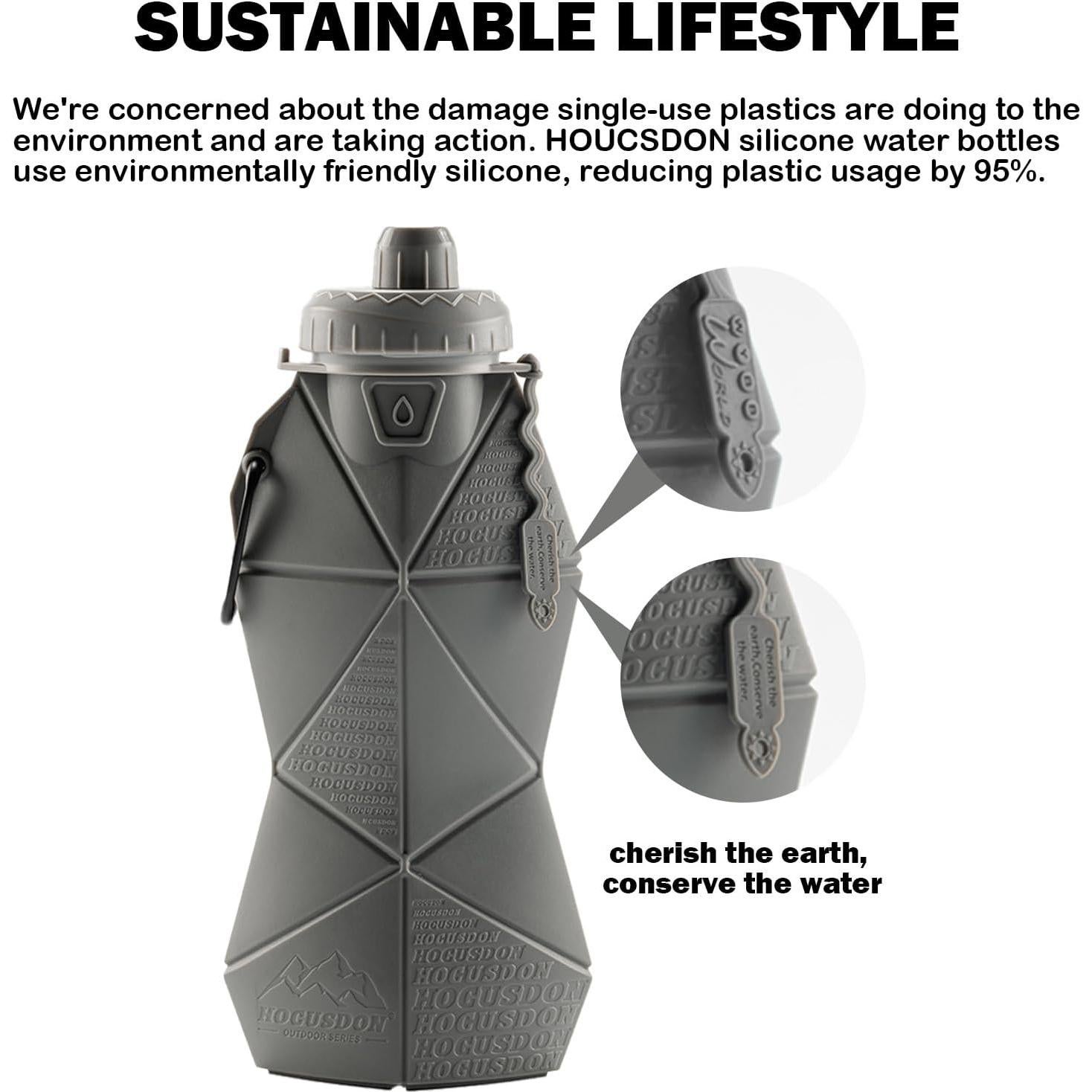 Botella de Agua Plegable Paspring 580ml Silicona Gris