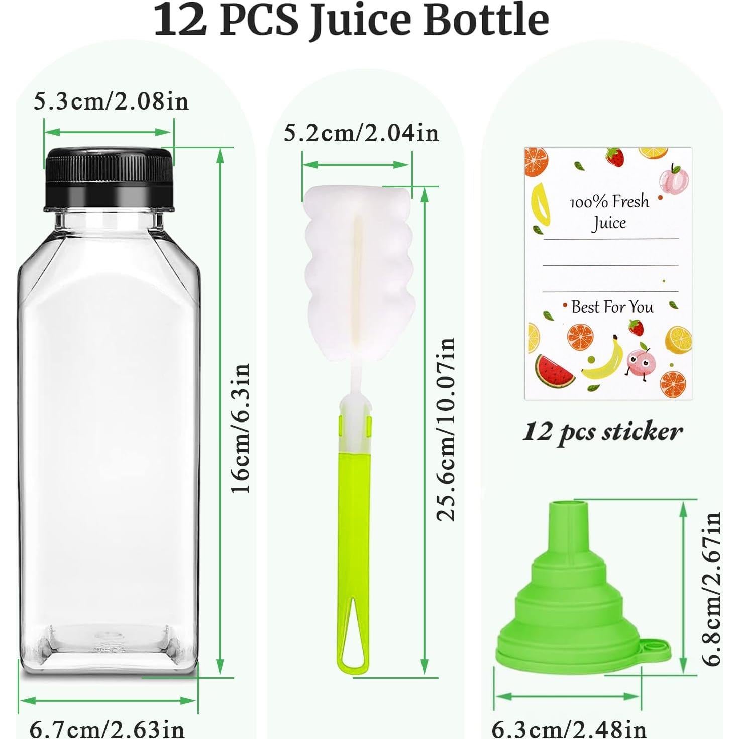 Botellas de Jugo Reutilizables Leaflai 12 Pcs 0.35L Tapas Seguras