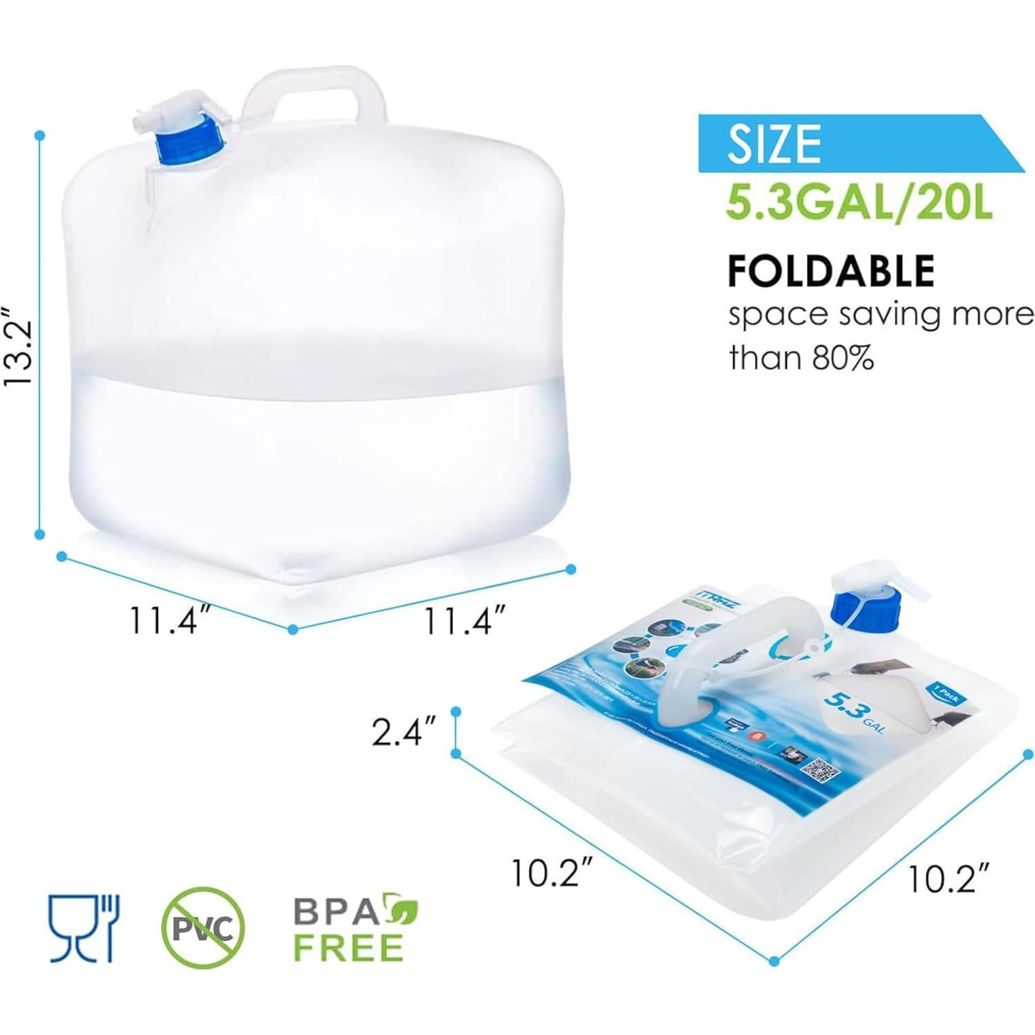 Contenedor de Agua Plegable ITRAZ 20L con Grifo - Libre de BPA