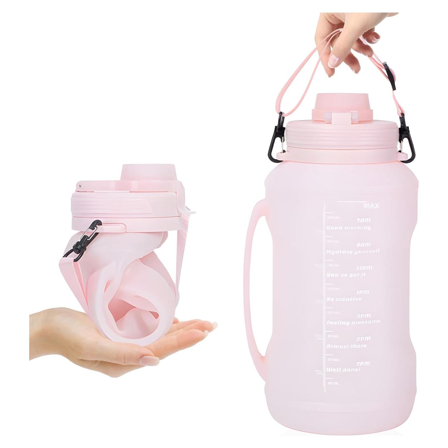 Botella de Agua Plegable Yenergy 2L Rosa con Popote