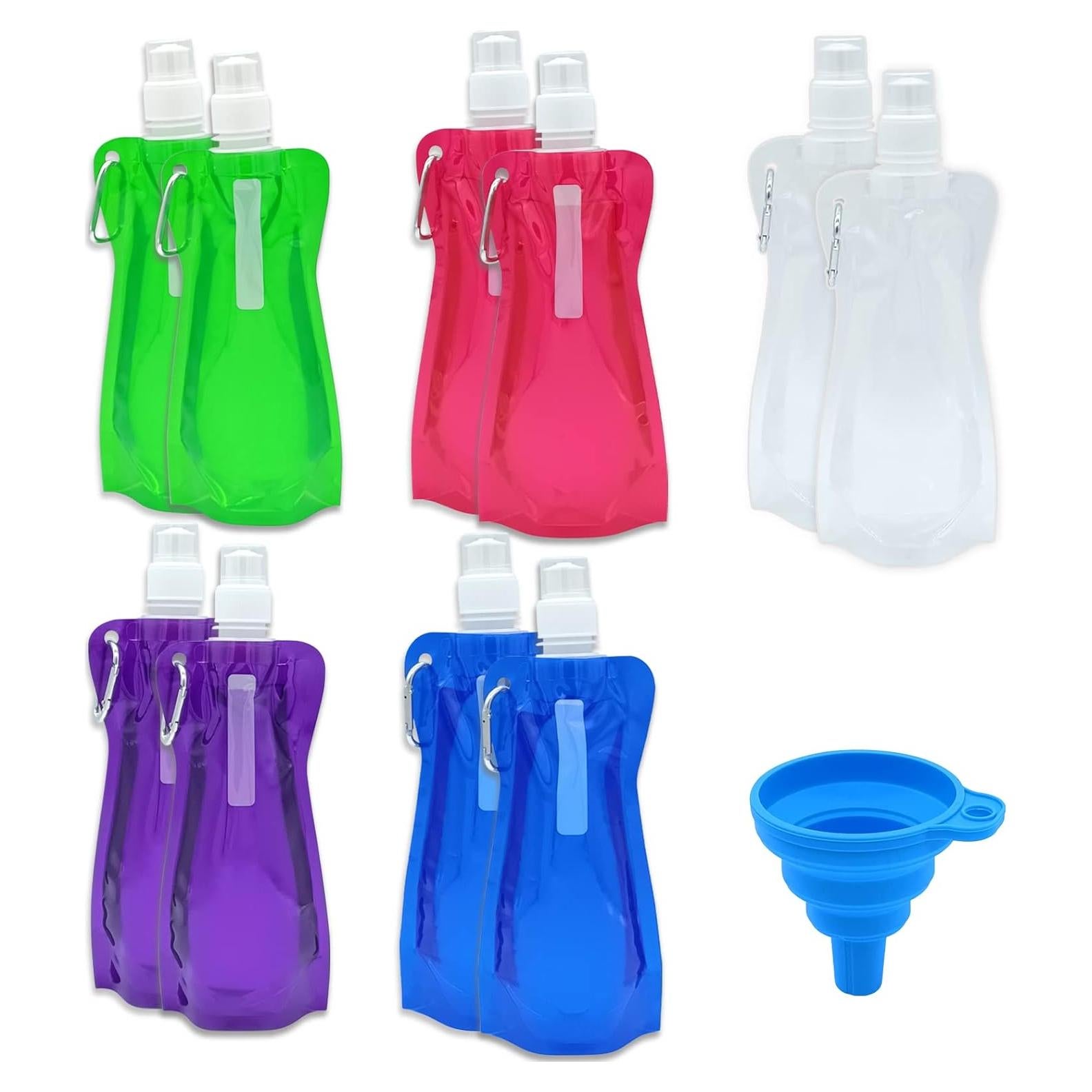 10 Botellas de Agua Plegables Genérico 480ml con Embudo