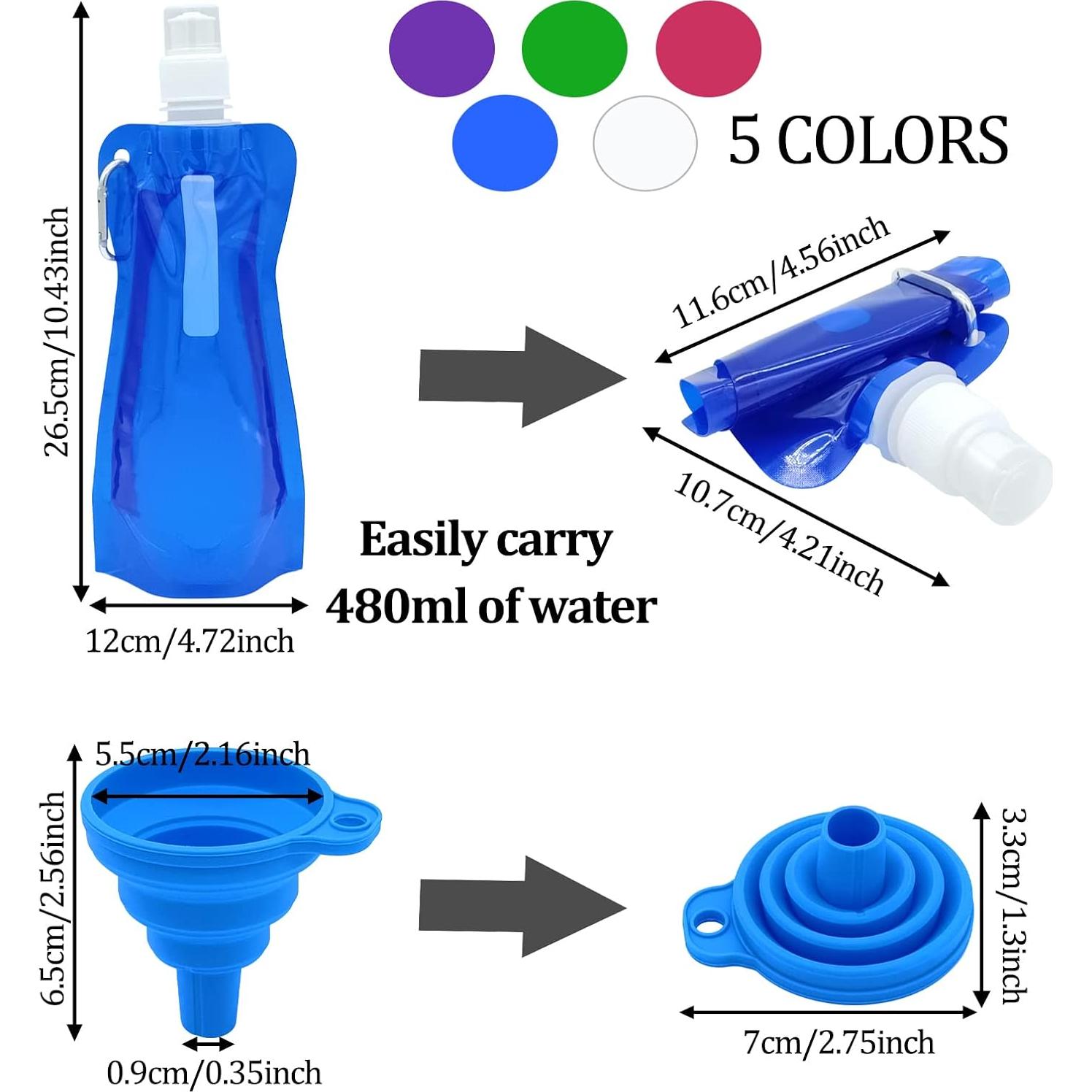 10 Botellas de Agua Plegables Genérico 480ml con Embudo