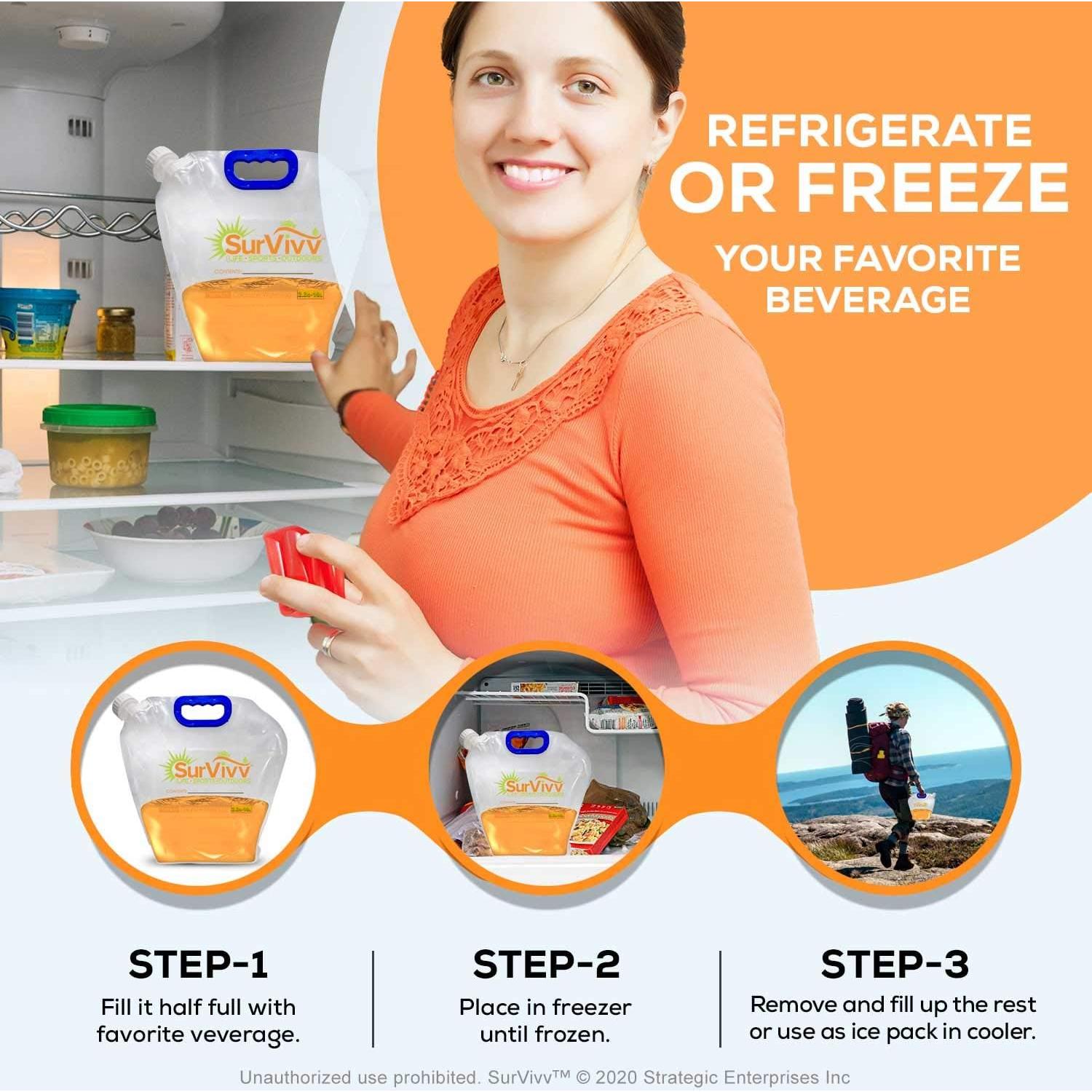 Contenedor de Agua Plegable SurVivv 5L, Sin Fugas, Congelable