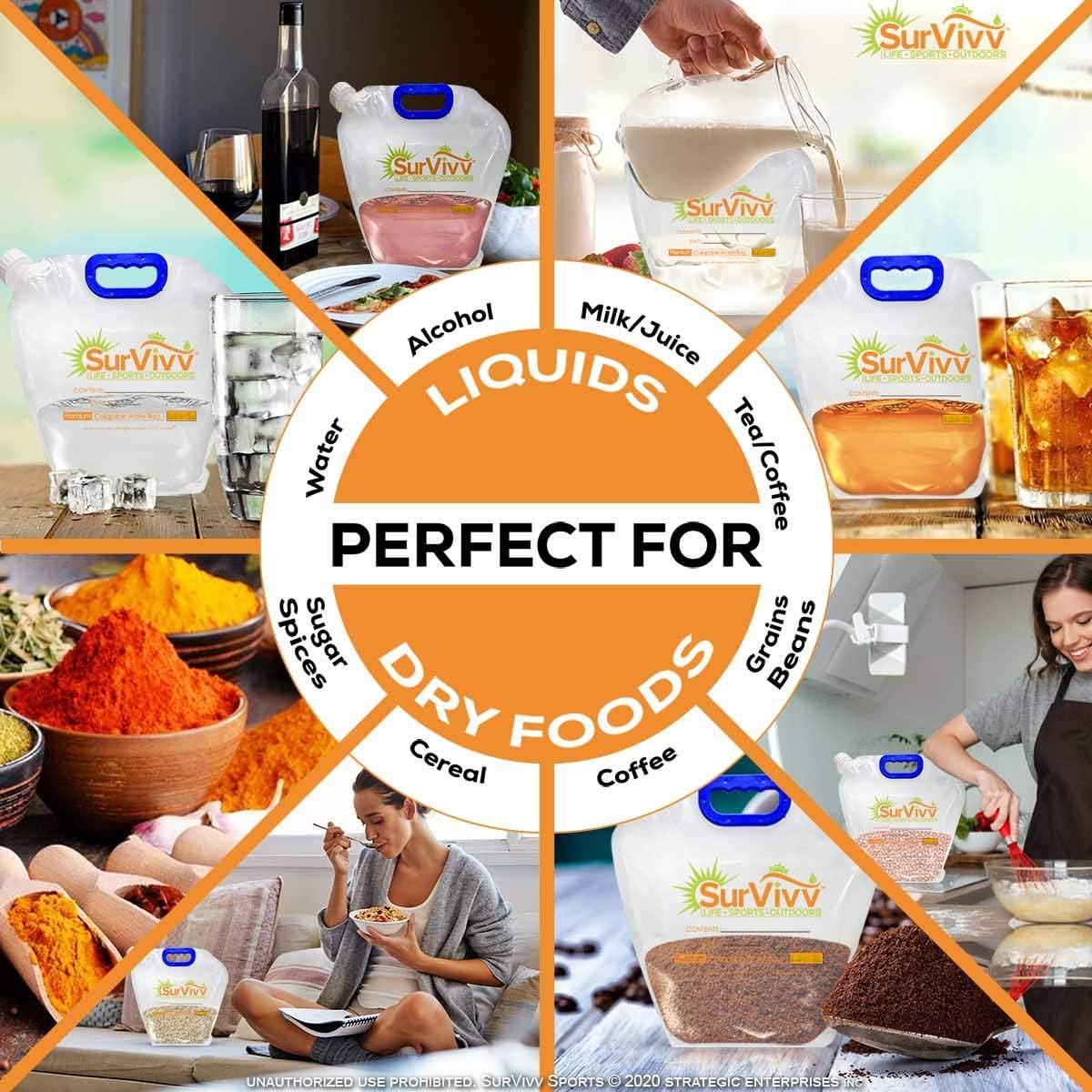 Contenedor de Agua Plegable SurVivv 5L, Sin Fugas, Congelable