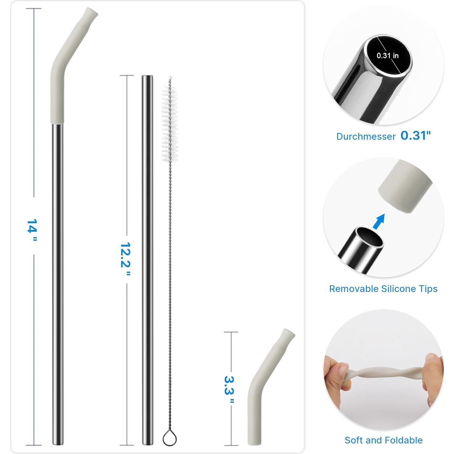 Popotes de acero inoxidable Bluwing con puntas de silicona 40 oz